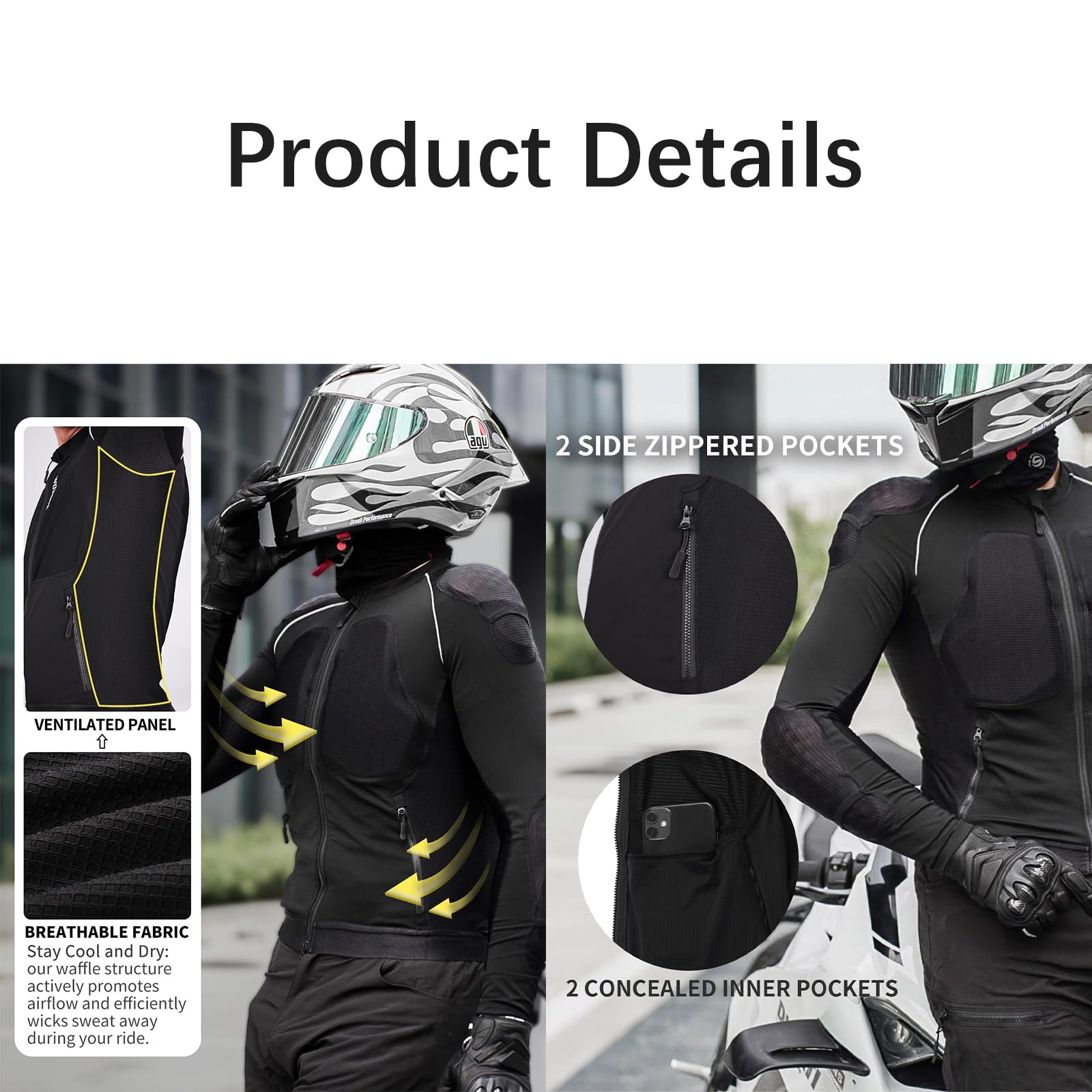 Giacca Moto Mesh Estate Uomo, Maglia Corazzata Moto Traspirante con 7 Protezioni, Alta Elasticità Leggera Riflettente Pendolare Urbano Guida Fitness Palestra Abbigliamento
