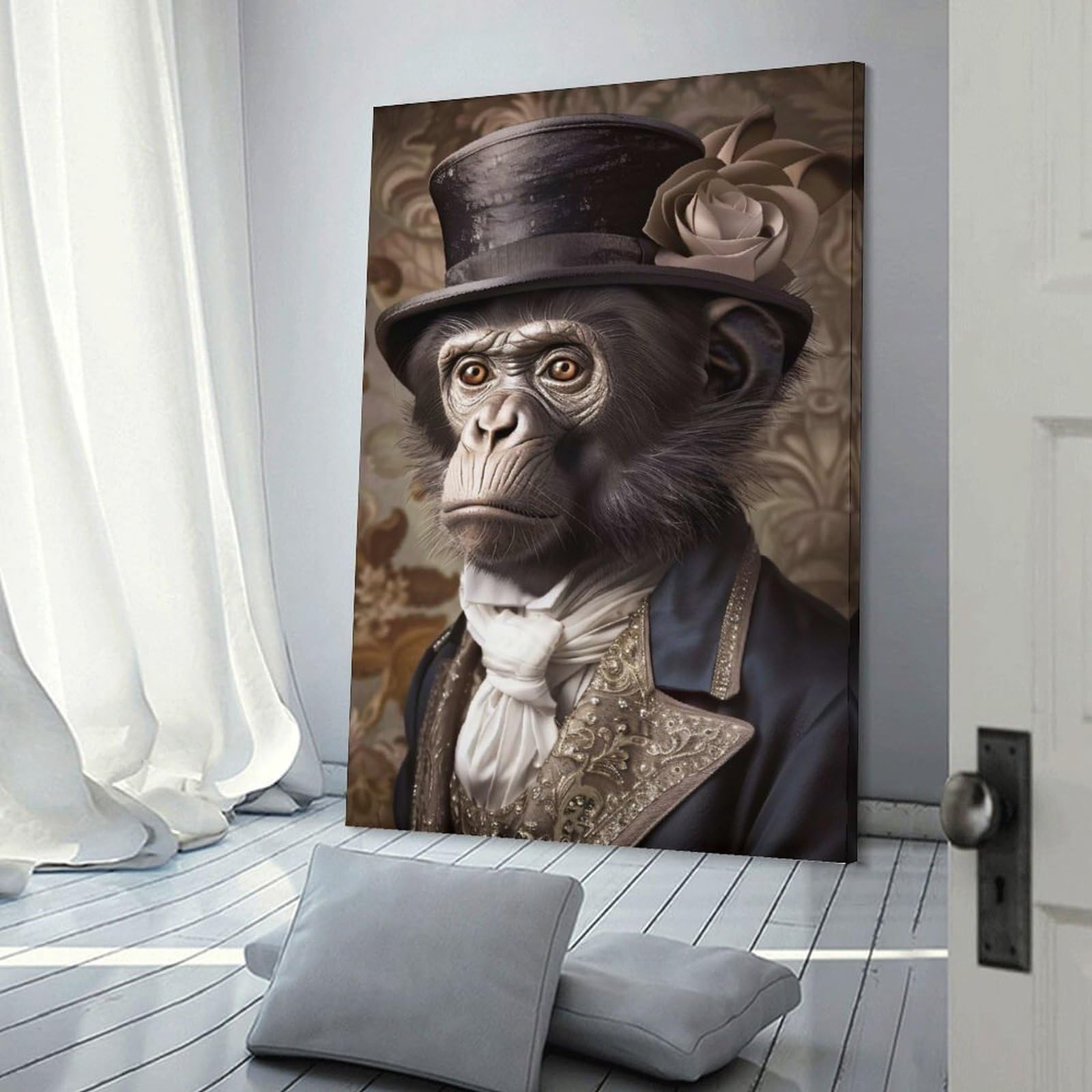 Junmoney Chimpanzee in Victorian Attire Portrait Wall Picture Print, 20x30inch(50x75cm), for Workspace Walls, Study Corners Or Bedrooms, Wall Art That Adds Style to Work Areas