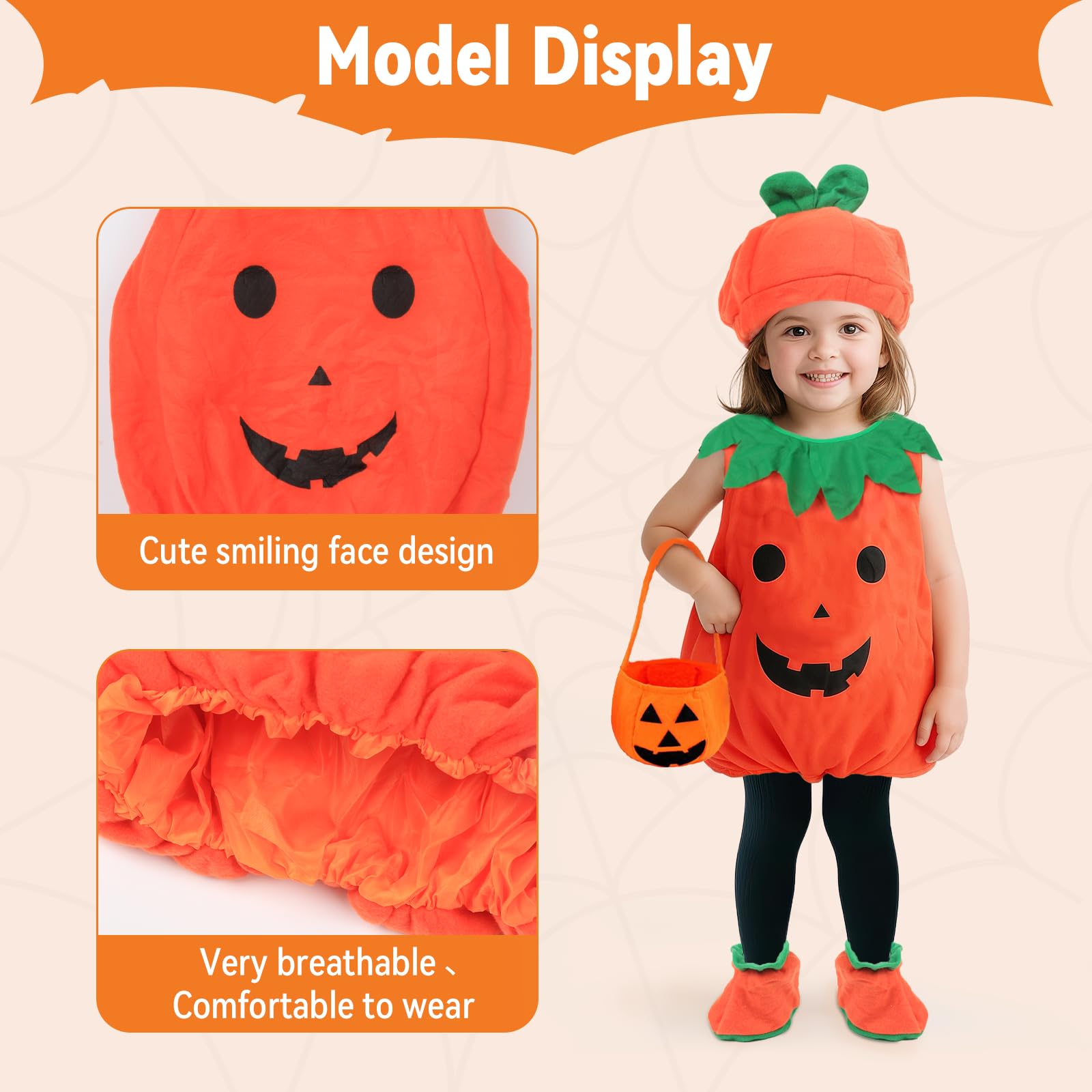 Ungfu Mall Halloween Pumpkin Costume for Kids Baby Halloween Outfit for Toddlers Babies Boys or Girls Fancy Dress up and Cosplay - Image 4