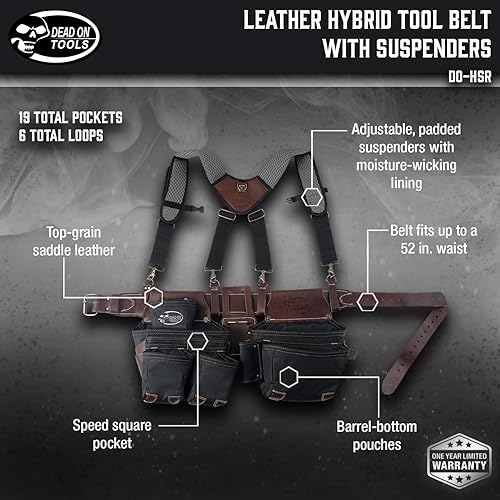 Miniatura 2 de Dead On Tools DO-HSR Cinturón de herramientas híbrido de cuero con tirantes, color negro