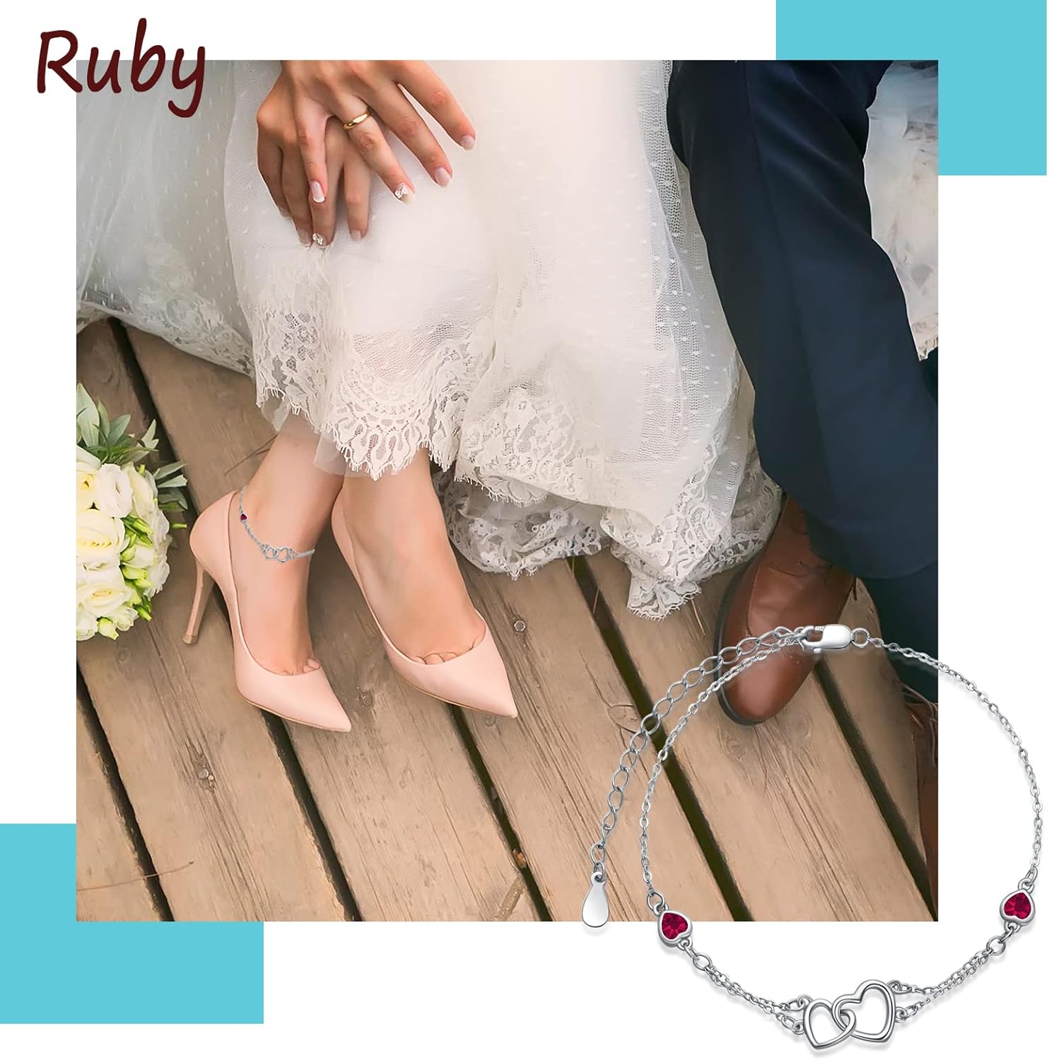 Dorunmo Anklet/Bracelet for Women 925 Sterling Silver Birthstone Jewelry Cubic Zirconia Double Heart Chain Jewelry for Mom Wife Friend Bride Valentine's Day Christmas Birthday Mother's Day