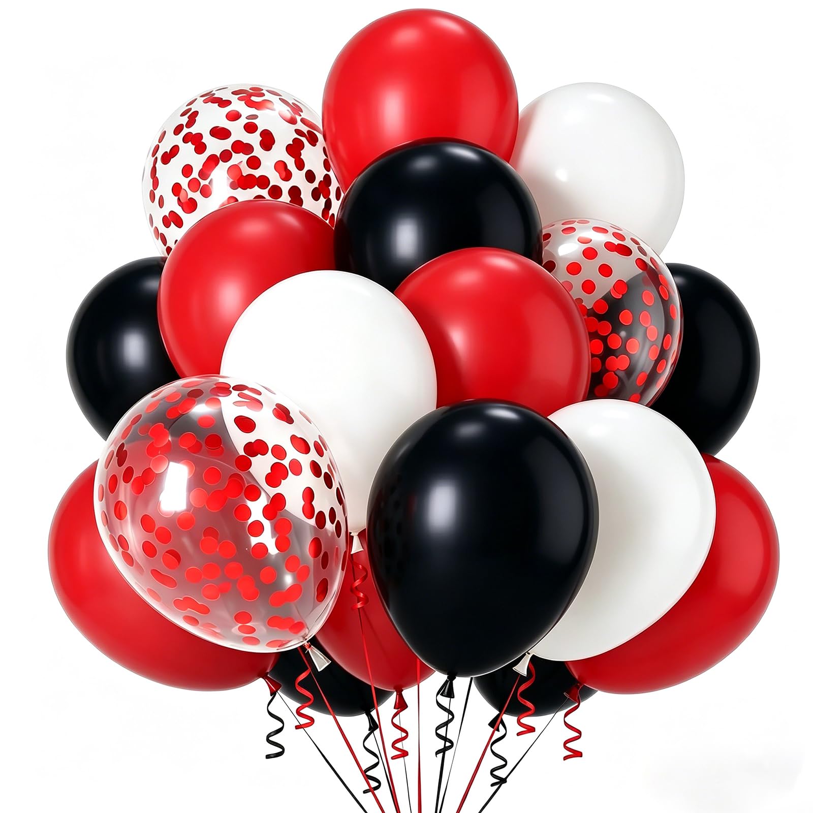 Red and Black Balloons, 100pcs Matte Red Birthday Balloons with Black White Confetti Helium Balloon, Happy Birthday Party Decorations for Men Boys Graduation Wedding Baby Shower New Year Anniversary