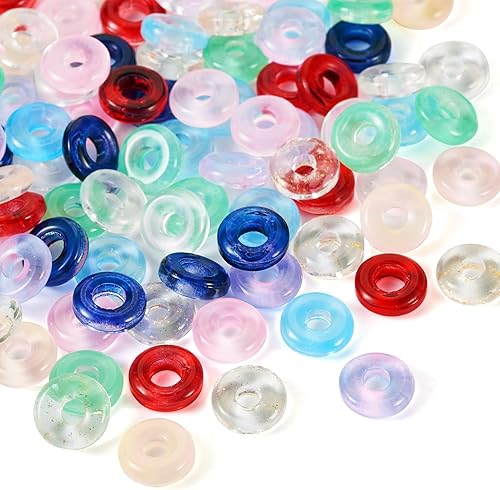 Cheriswelry 90 cuentas europeas de cristal en forma de dona, cuentas transparentes con agujeros grandes, abalorios de cristal de 2564 pulgadas