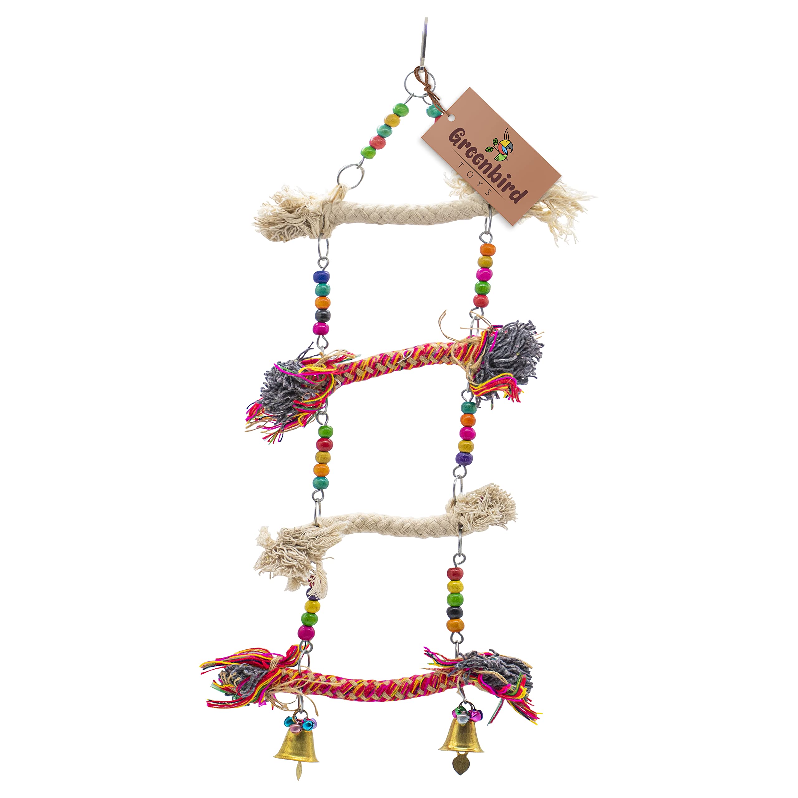 GREENBIRDS Toys Interactive Cotton Rope Ladder Colorful Natural Wooden Beads Parrot Toys Cage Accessories Resting Toy Wooden Training Aid for Small & Medium Bird & Parrots (B0BR8PBQ17) Amazon Price History, Amazon Price Tracker