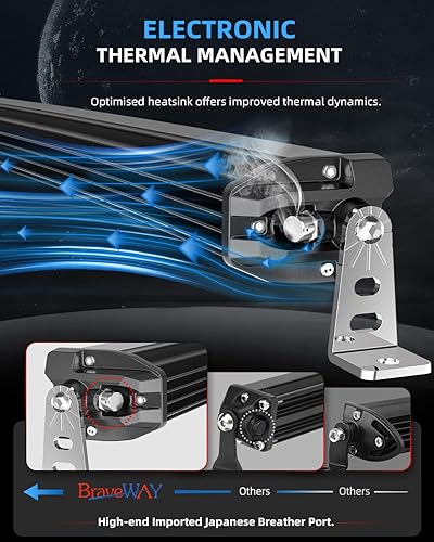 Miniatura 5 de BraveWAY Barra de luz LED curvada amarilla de 26 pulgadas, una fila de 10,800 lúmenes, haz combinado de inundación puntual de niebla ámbar, barra de