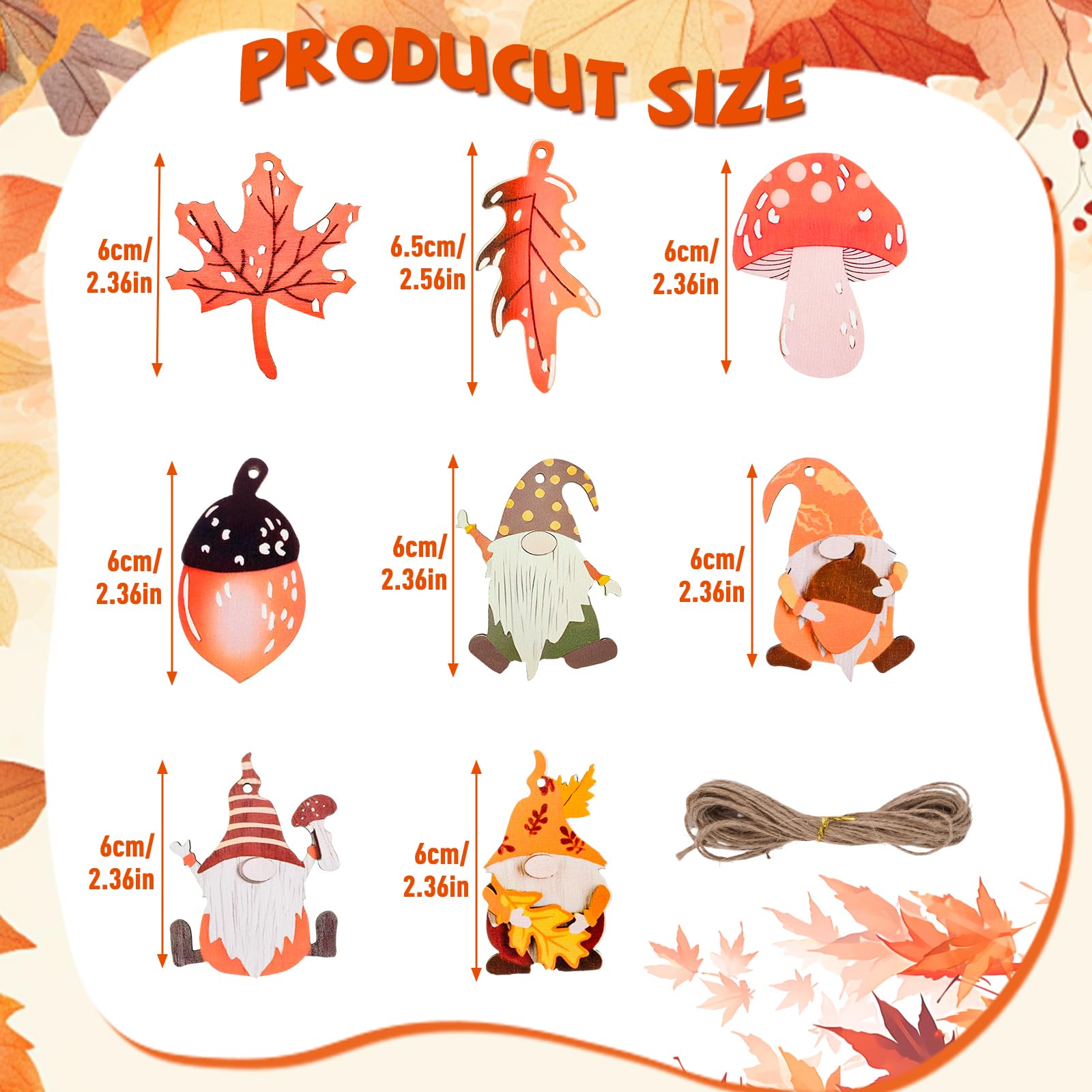 24 Décorations Automne En Bois Suspendues - Pendentifs Nains, Citrouilles, Feuilles - Pour Intérieur, Thanksgiving