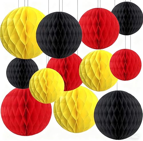 Capesaro 12 piezas de decoración de fiesta de cumpleaños en forma de panal para niños (6, 8, 10 pulgadas, rojo, negro y amarillo)
