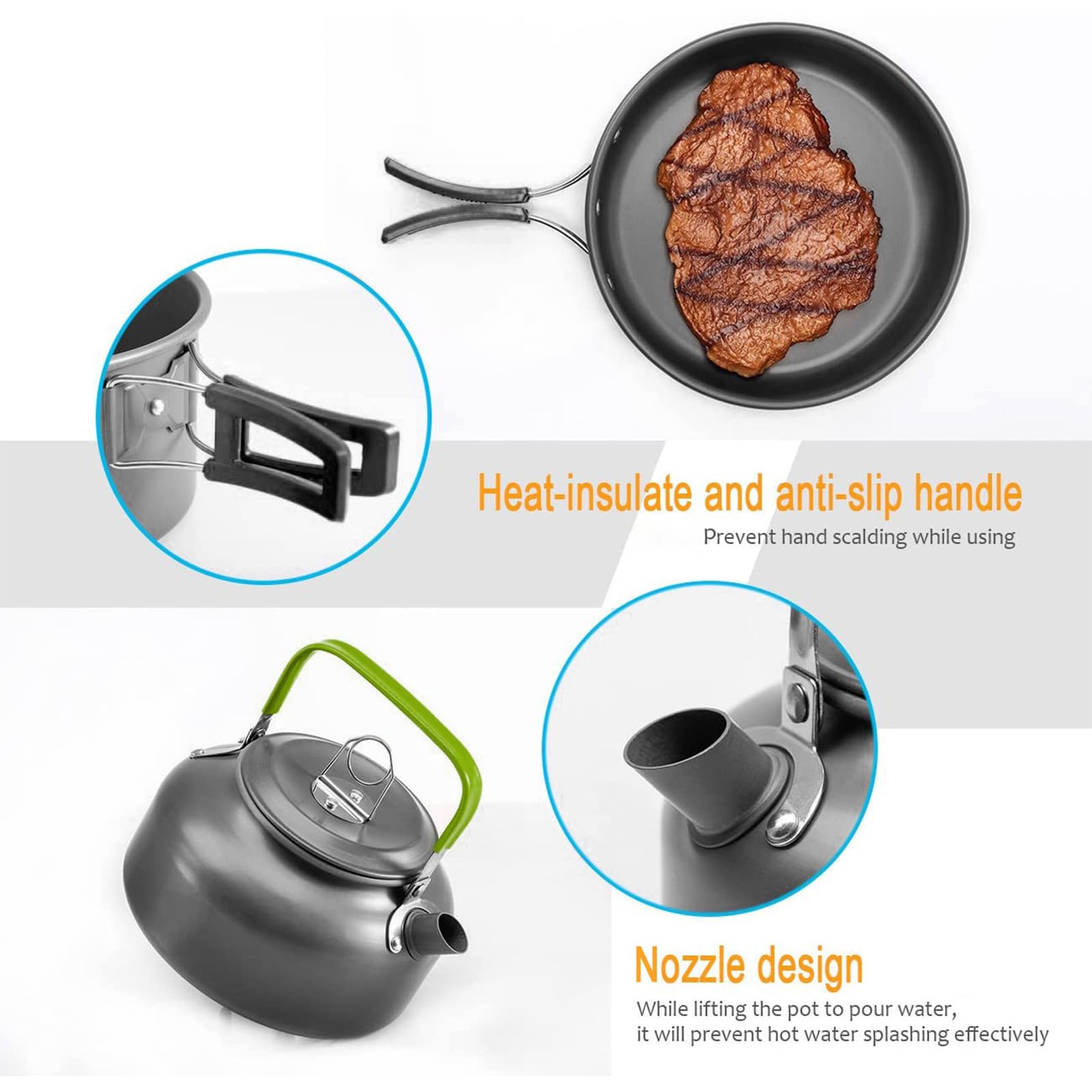 Set di 22 pentole da campeggio, pentola portatile da cucina all'aperto con teiera antiaderente leggero attrezzatura da picnic, per 2 3 persone escursionismo zaino in spalla