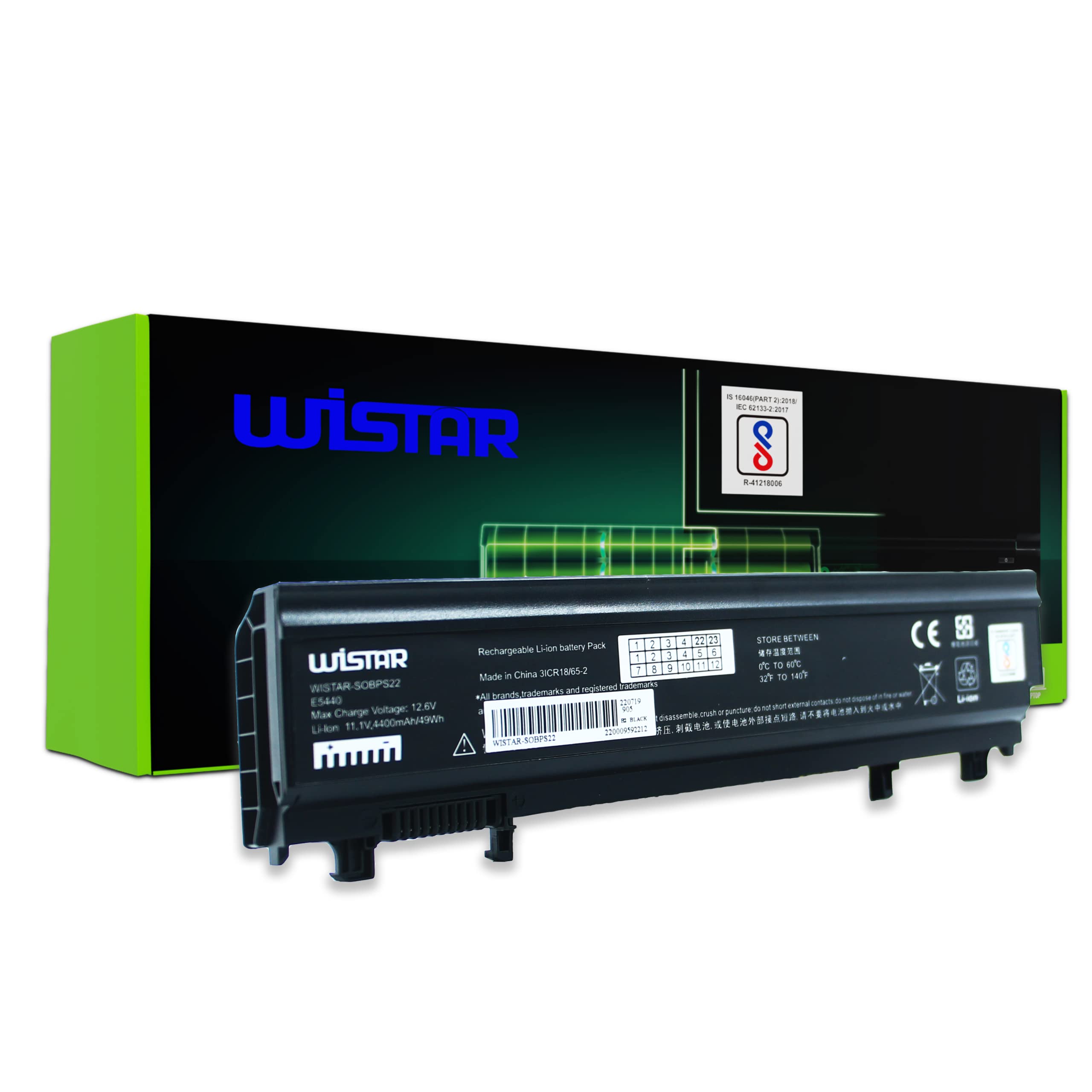 WISTAR Replacement Laptop Battery for Dell Latitude E5440 E5540, 312-1351, 451-BBIF, 9TJ2J, VV0NF, 451-BBID, 3K7J7, N5YH9, 451-BBIE, 970V9, TU211, Black