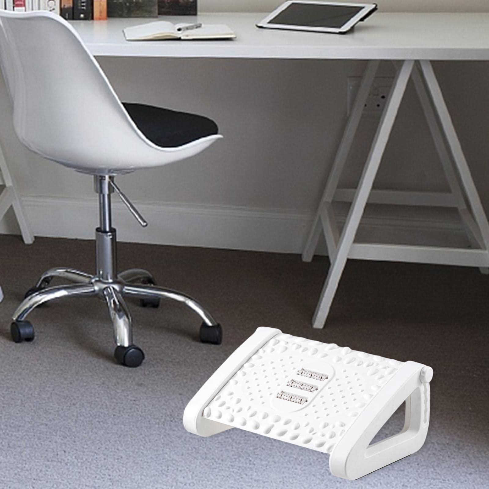 Verstellbare Fußstütze mit Massagefunktion,Kunststoff,für die Arbeit,Weiß,43 x 33 x 20 cm, 43 * 33 * 20cm