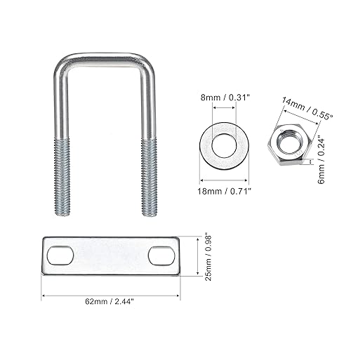 Miniatura 26 de uxcell Pernos cuadrados en U de 1-3/8 "(35 mm) de ancho interior de acero al carbono M8 con tuercas, placa, arandelas