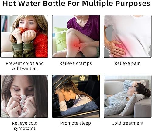 Miniatura 8 de Botella de agua caliente de goma con tapa suave (2 litros), bolsa de agua caliente para calambres, alivio del dolor, paquete extraíble de agua