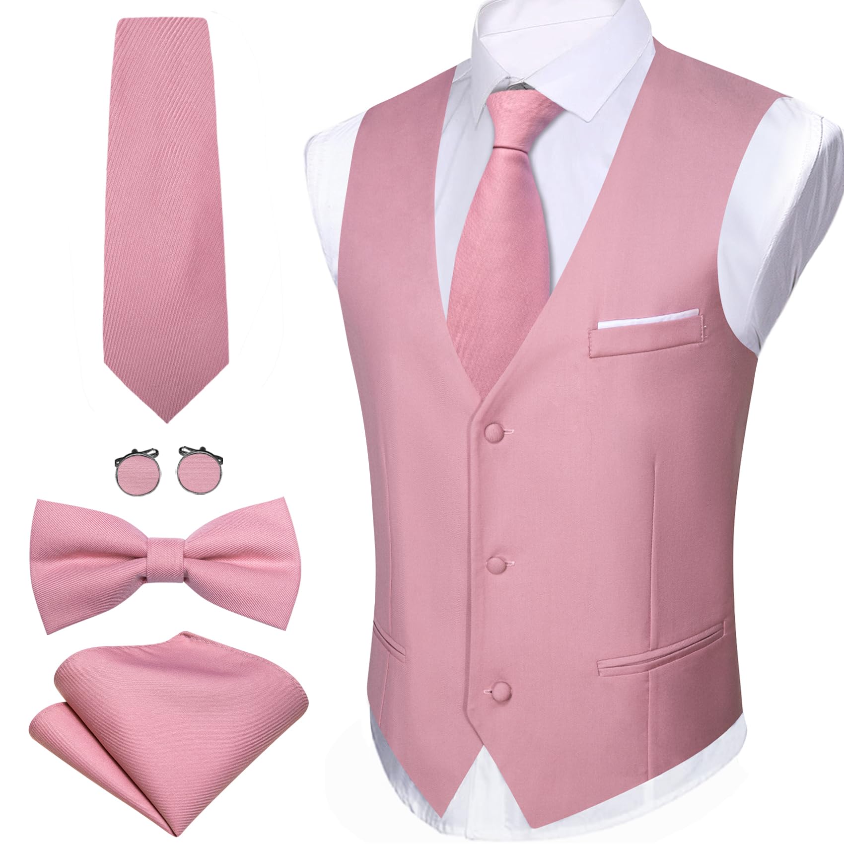 Barry.Wang Completo formale da uomo gilet con scollo a V Slim Fit casual tinta unita gilet cravatta papillon set per festa di nozze abito smoking