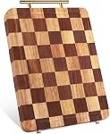 Checkered Cutting Board for Kitchen – 14.9"x 11"x 1.18" Rubber Wood Butcher Block with Juice Groove & Steel Handle, Heavy Duty Non-Slip Chopping Board for Charcuterie, Housewarming Gift