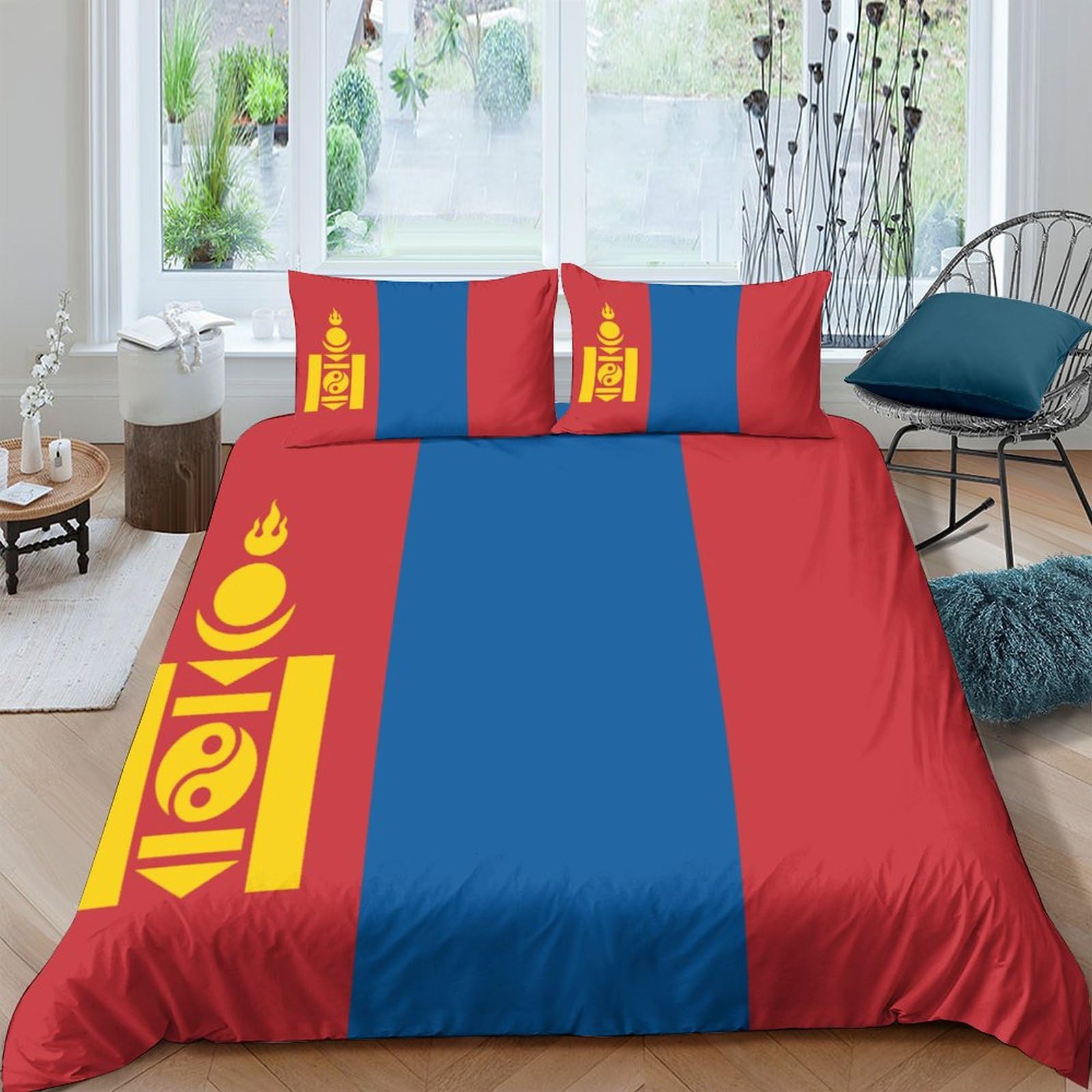 AAHARYA Flag of Mongolia Duvet Cover Set with Pillowcases,kids Adults Creative 3D National Flag Bedding Sets with Zipper Closure,Soft Microfiber Quilt Cover King(220x240cm) — image 1