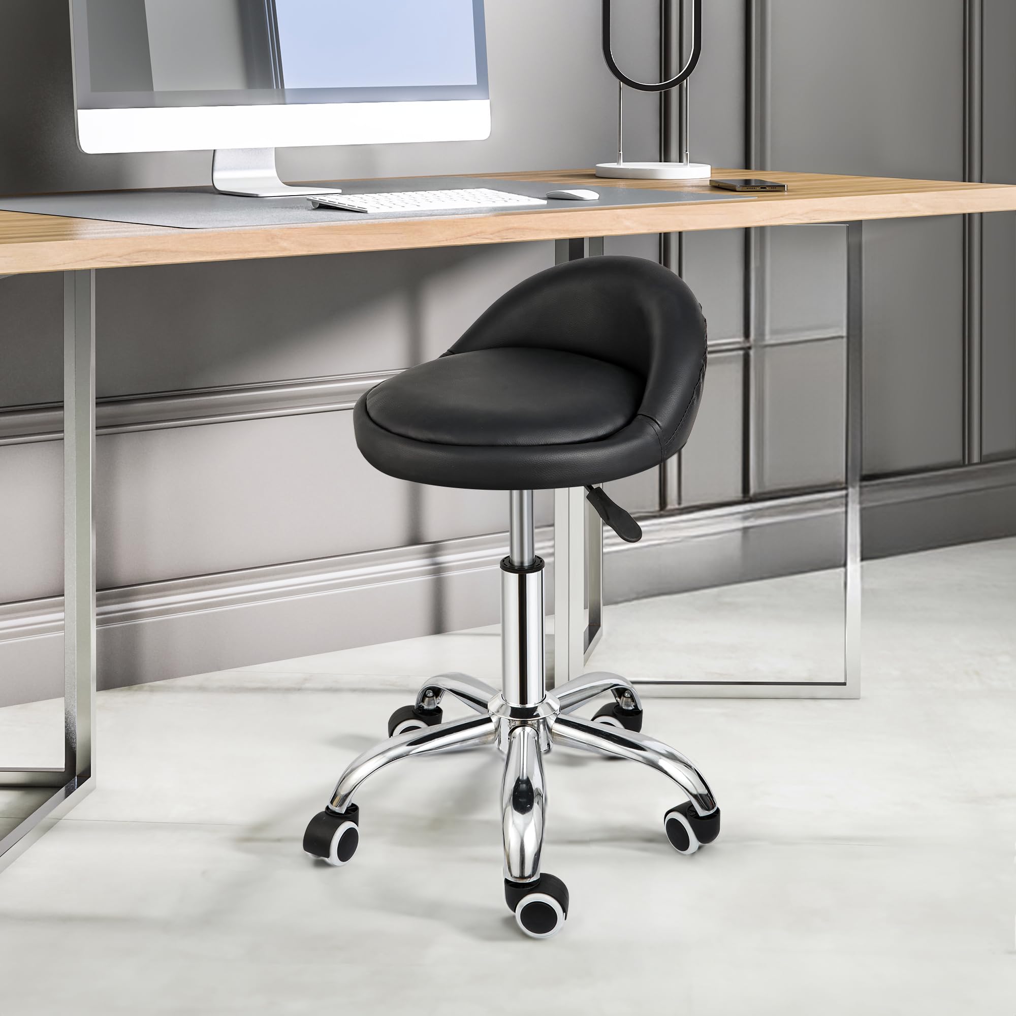 ZENY Rolling Stool with Wheels, Adjustable Hydraulic Swivel Salon Stool, Spa Stool Chair with Backrest, Drafting Medical Tattoo Kitchen Stool,Black