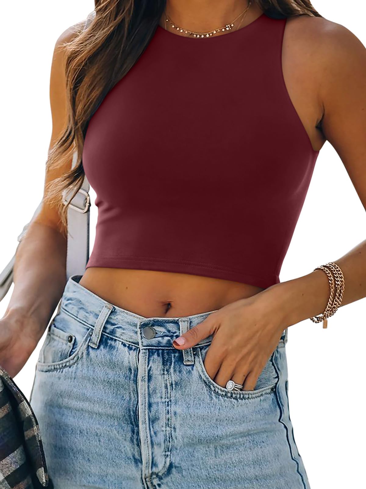 REORIA Damen Ärmellos Racerback Rundhals Tank Top