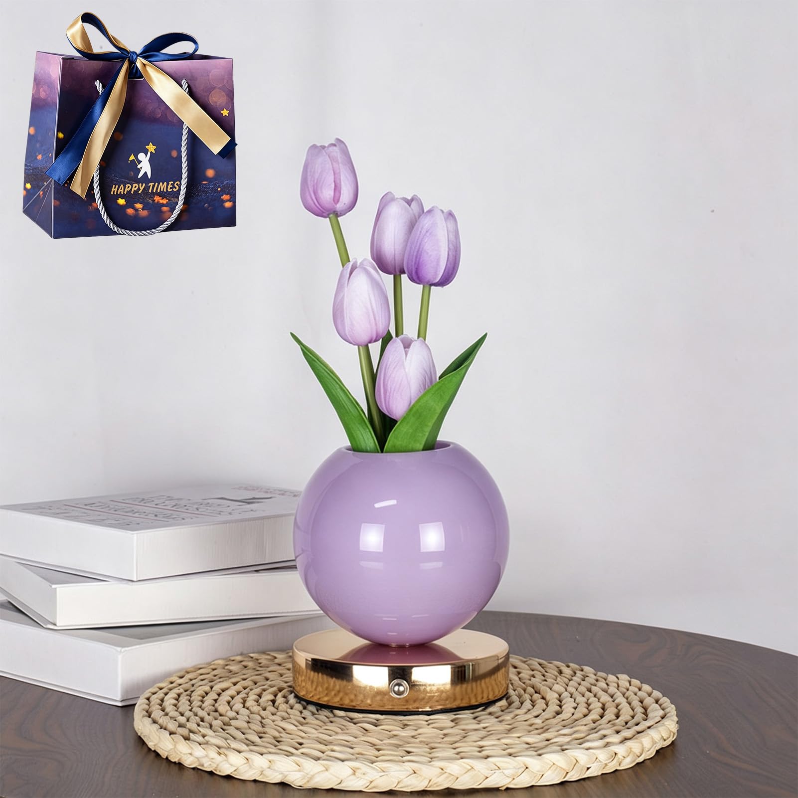 fjaldjfu Decorative LED Tulip Night Light, Tulip Table Lamp (Purple)