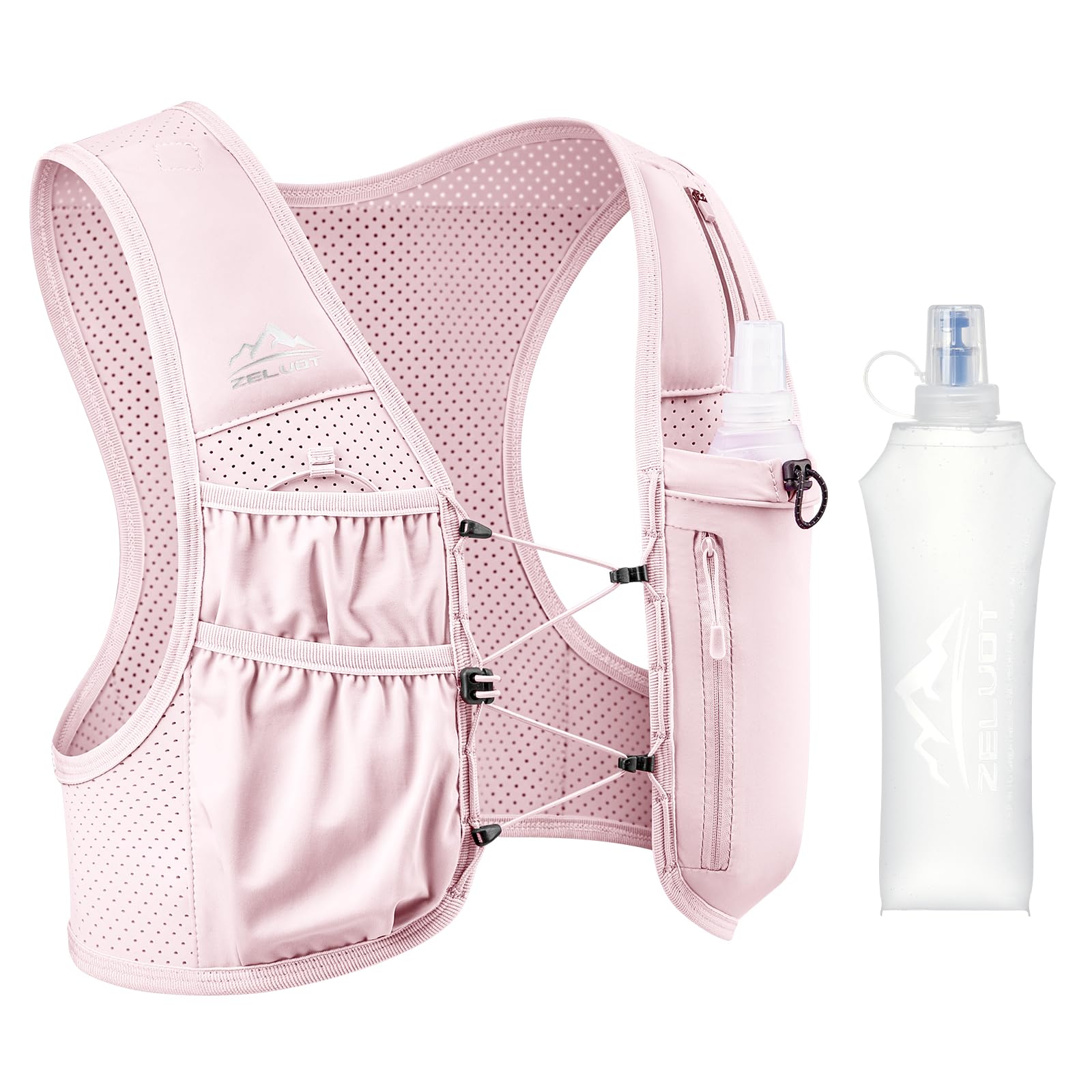 Zelvot Running Vest for Women Men, US Patent, Adjustable Chest Straps Running Hydration Vest with 500ml Soft Flask, Lightweight Reflective Hydration Backpack for Marathon