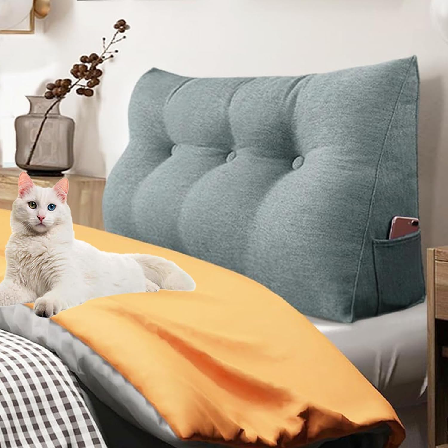 三角形のヘッドボード枕 休息 読書用 ウェッジクッション 大型 補助枕 ベッドレストに座るための読書用クッション ヘッドボードバック BNCKTRD  三角形読書用クッション ウェッジヘッドボード 大型バックサポート枕 ベッドでの座り用 デイベッドボルスター バックレスト ... 三角形のヘッドボード枕ウェッジベッドソファバックレストウェッジ枕サイドポケット付きベッドでの座り作業に快適なサポート