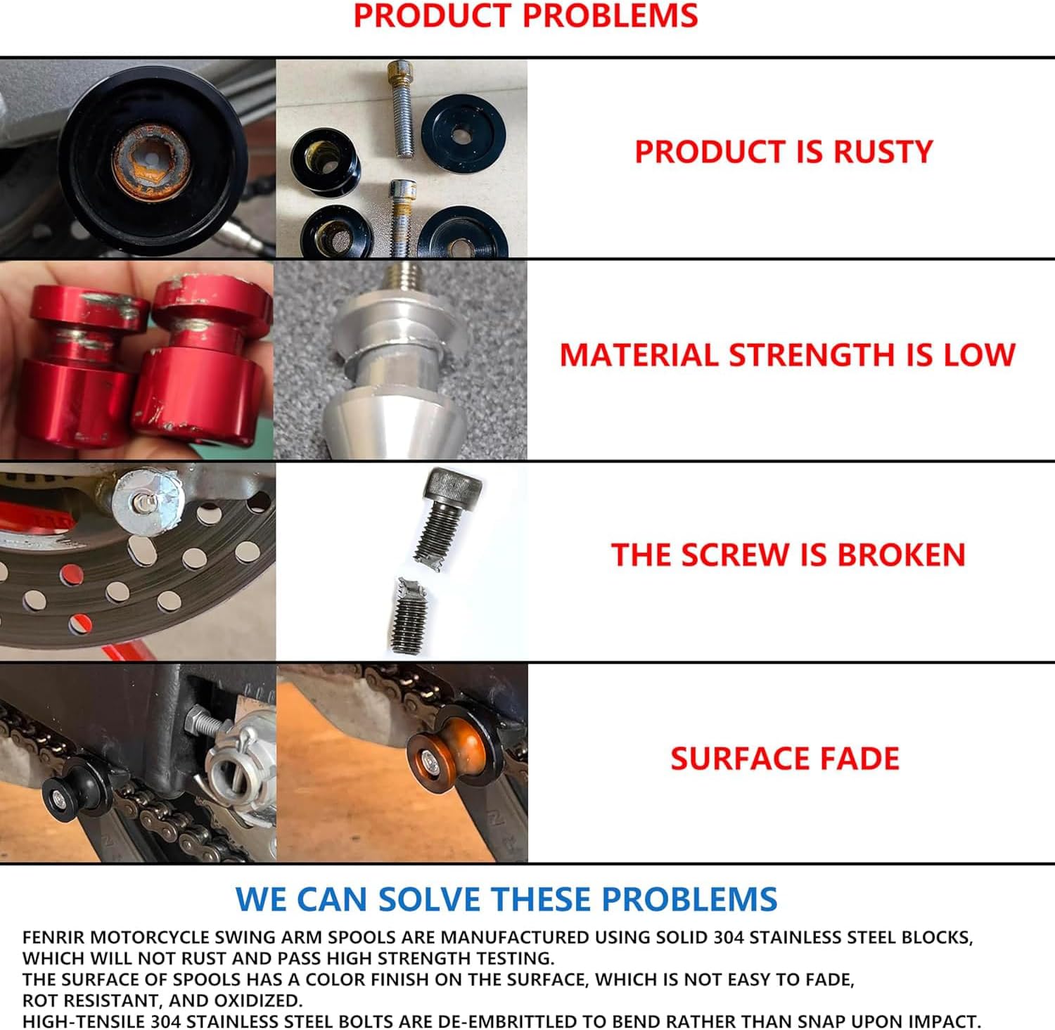 FENRIR Motorcycle Swing Arm Spools Paddock Stand Bobbins Cotton Reels Sliders for M8 ZH2 Z900 Z650 ZX10R ZX6R ZX4R Ninja CBR1000RR-R/RR CBR600RR S1000RR S1000R GSXS1000 GSXR1000 GSXS750 Street Triple