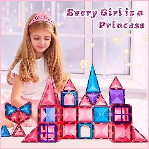 Miniatura 4 de Azulejos magnéticos para niños pequeños de 3, 4, 5, 6, 7, 8 años, castillo de princesa de diamantes 3D, juguetes de construcción magnéticos para