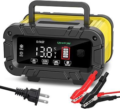 20A Smart Car Battery Charger, 12V 24V Maintainer & Desulfator - Compatible with LiFePO4 Lithium, AGM, Gel, SLA, Deep Cycle - High-Power Trickle Charger for Car, Truck, RV, Boat, Marine