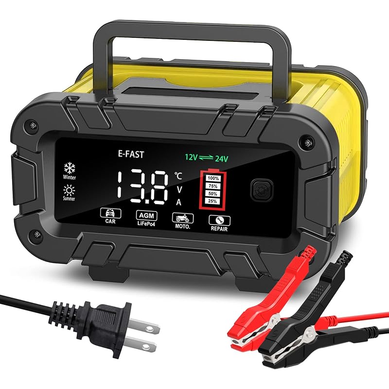 Carregador Inteligente de Bateria E-FAST 20 A, 12 V/24 V, Mantenedor e Desulfatador para LiFePO4, AGM, Gel e SLA
