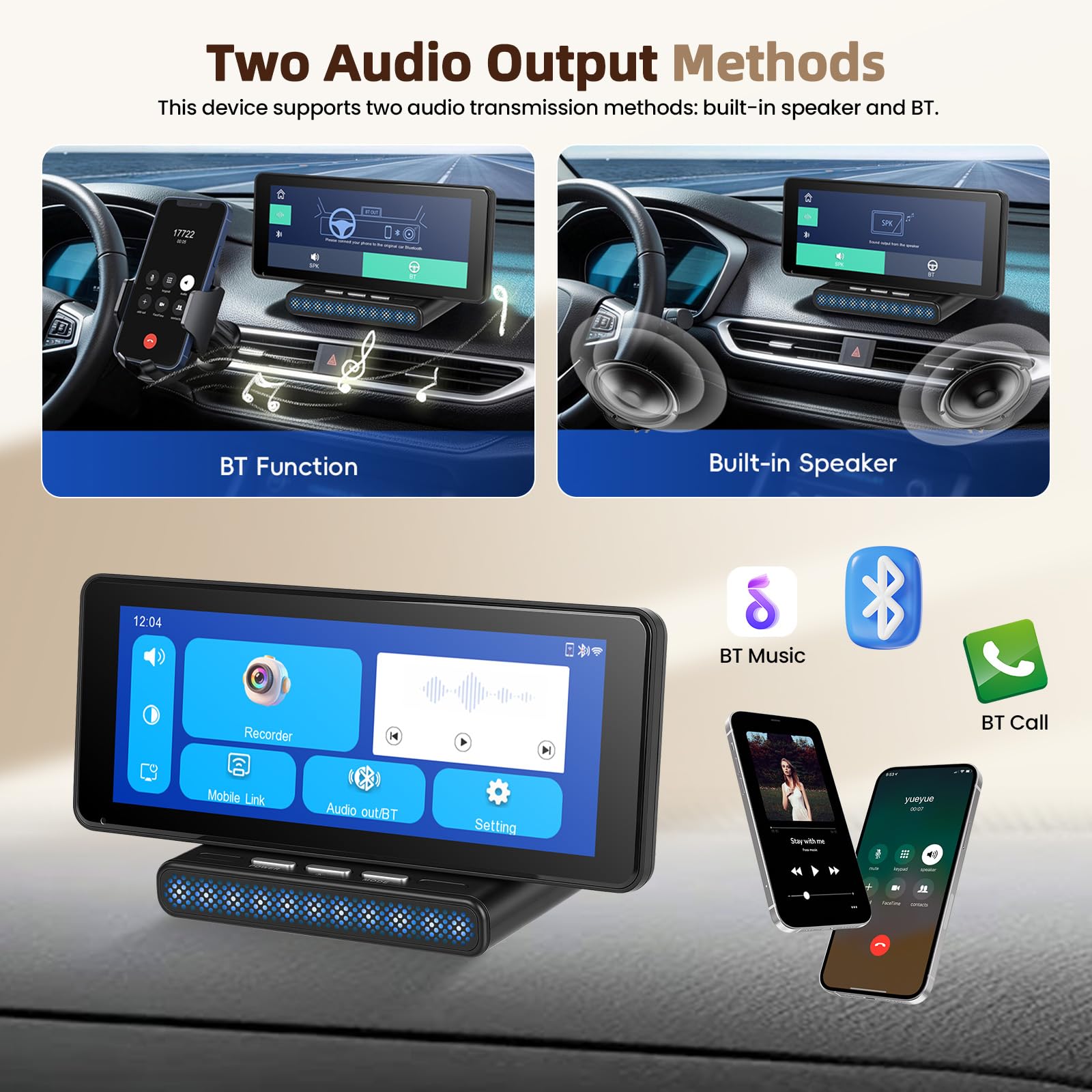 Telecamera per bambini da 6,86 pollici con supporto CarPlay, Android Auto e Bluetooth per auto, camion e furgoni, compatibile con poggiatesta.