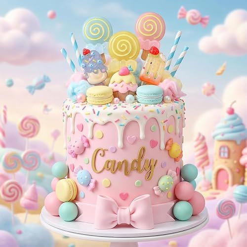 Lot de 22 décorations de gâteau sur le thème des bonbons et de la crème glacée Candy Burger Party Décorations de gâteaux Fête prénatale Mariage Saint-Valentin Fête d'anniversaire - 5