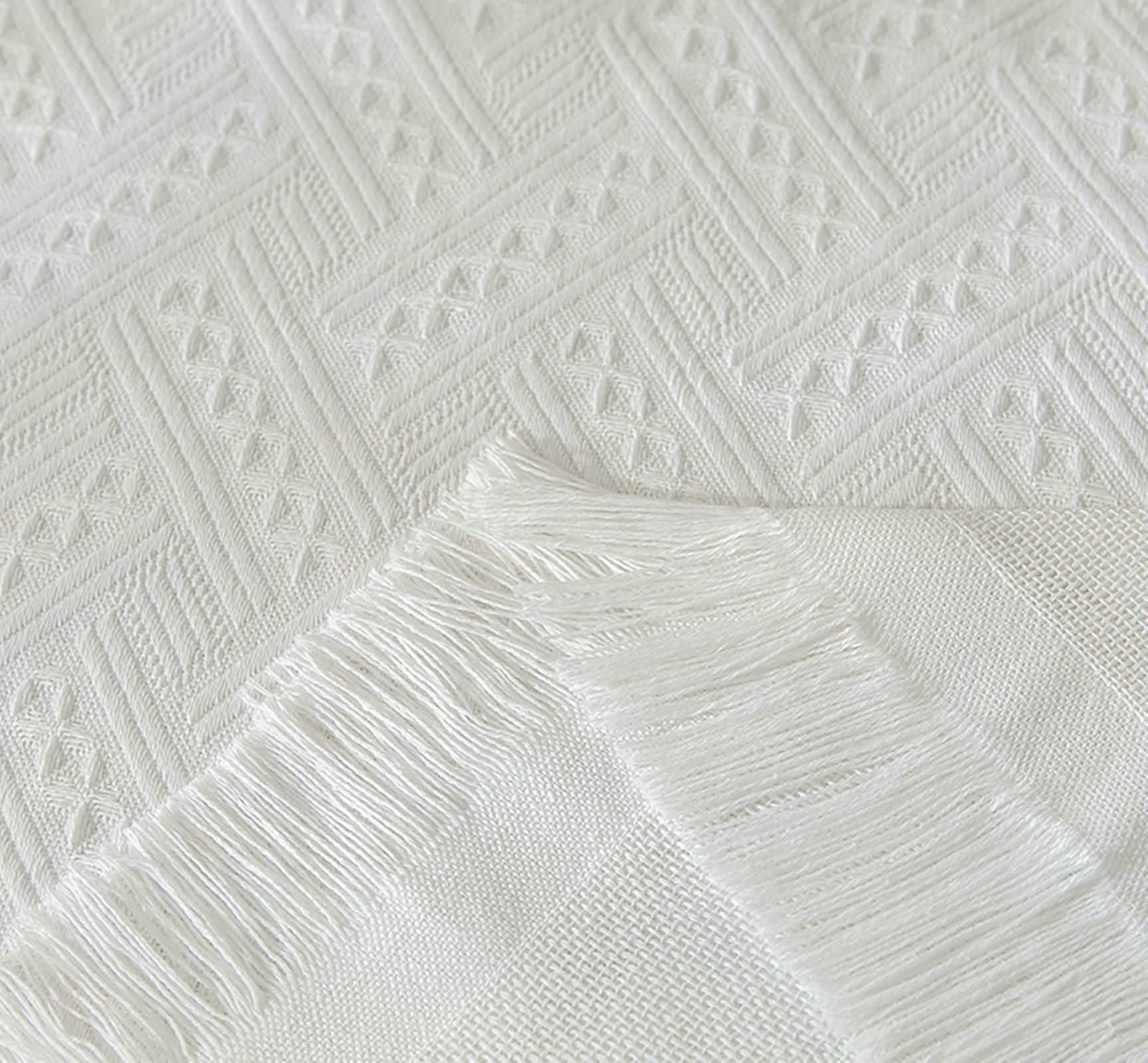 Tovaglia da Tavola 90 x 240cm, Tovaglia Rettangolare Lavabile Bianco Motivo Rombi con Nappe Tovaglia da Tavola