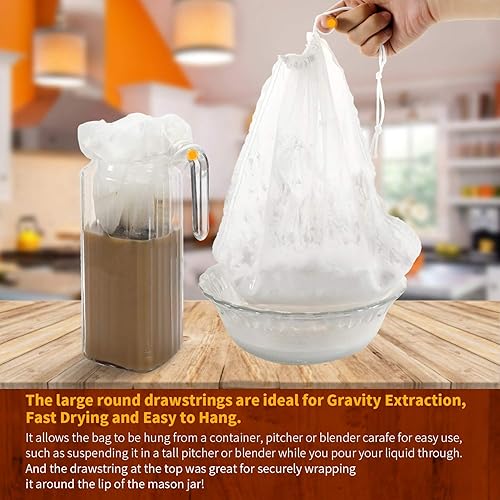 Miniatura 5 de SCENGCLOS Bolsas de leche de nueces, 12 x 12 pulgadas, paquete de 2 coladores de alimentos de nailon reutilizables, filtro multiusos de grado