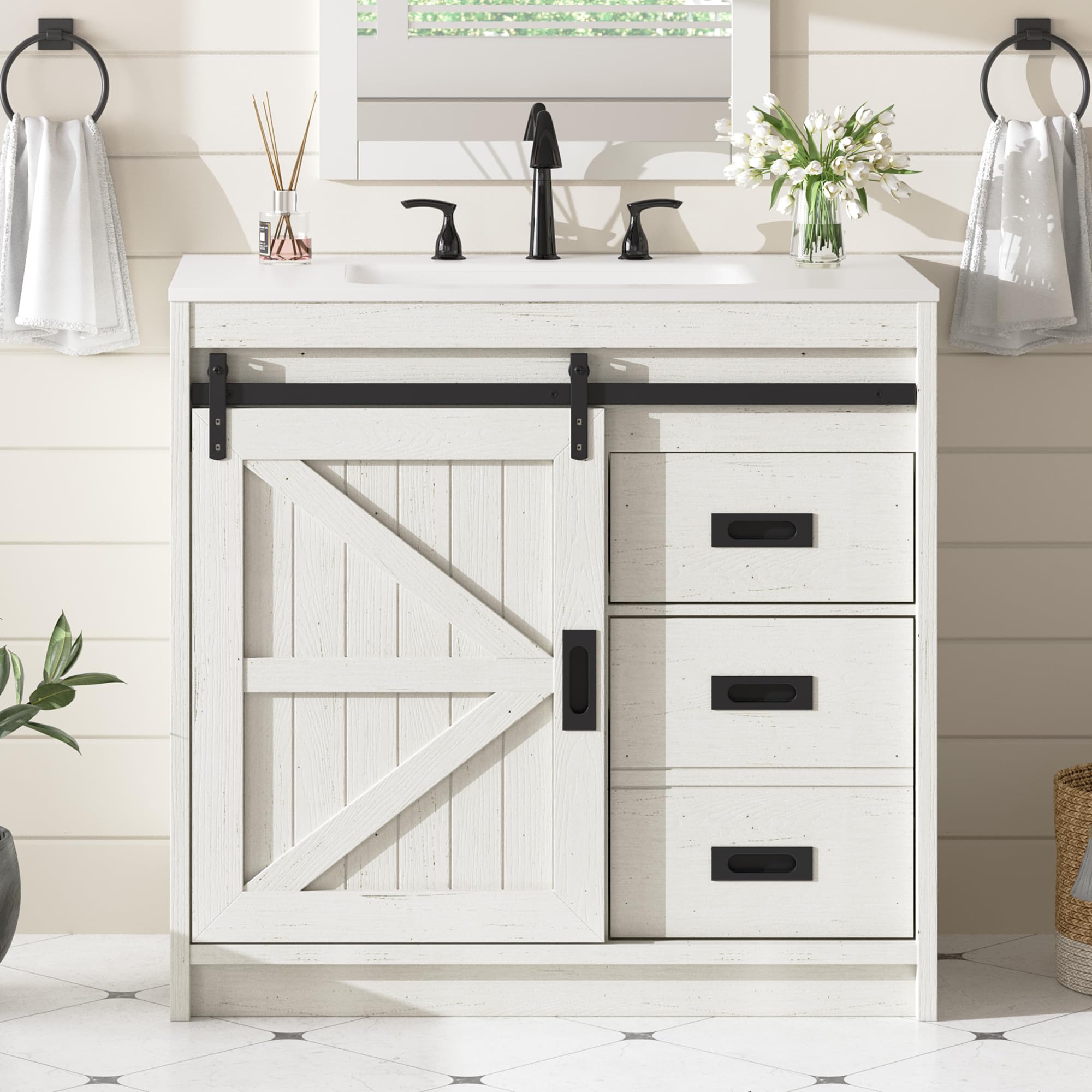 AMERLIFE 36' Farmhouse Single Sink Bathroom Vanity