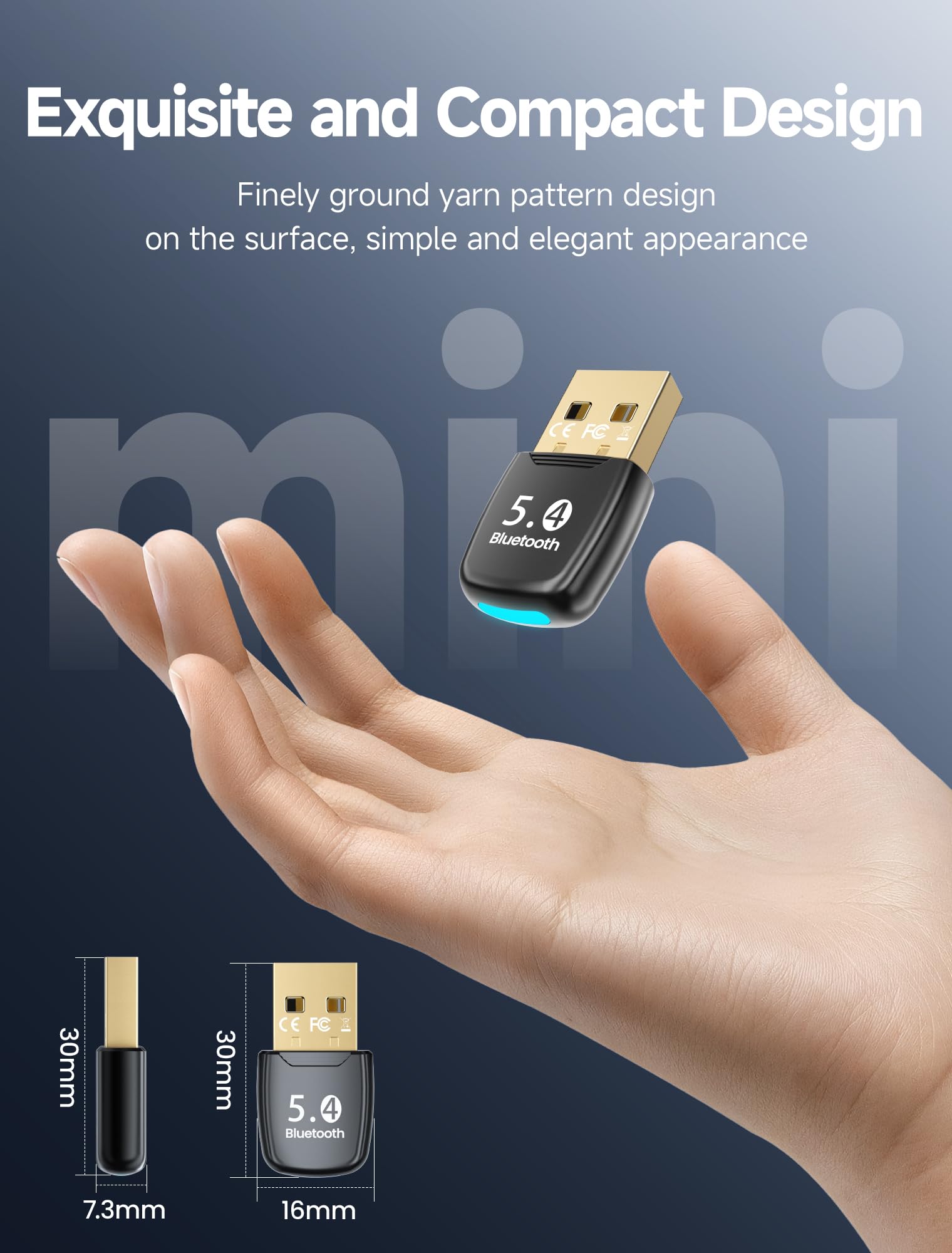Adaptador Bluetooth para PC 5.4, USB Bluetooth Adapter para Windows 11/10/8.1, Plug and Play, para PC, Portátil, Ratón, Tableta, Auriculares, 7 Conexiones
