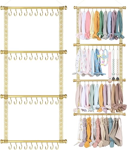 POVETIRE Organizador de diadema para bebé niña, diademas doradas para bebé, accesorios para el cabello, organizador de almacenamiento para colgar en