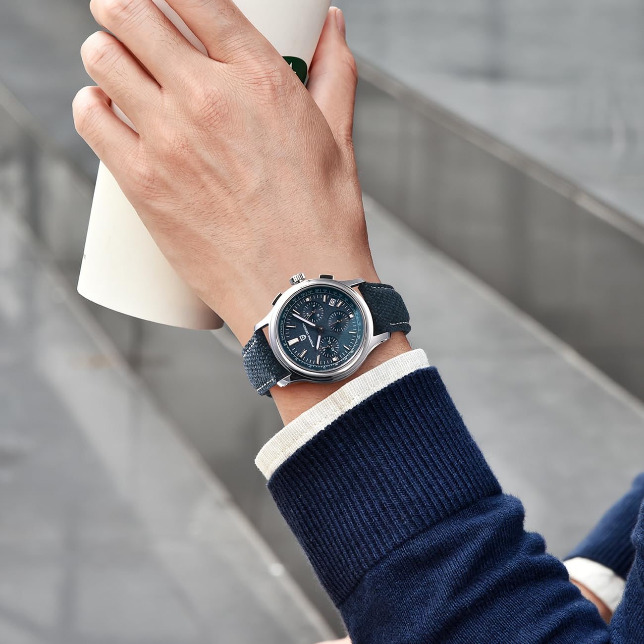 Pagani Design - Reloj de Cuarzo para Hombre, 100 Metros de Resistencia al Agua, Movimiento japonés, Correa de Piel Trenzada, Estilo Moderno