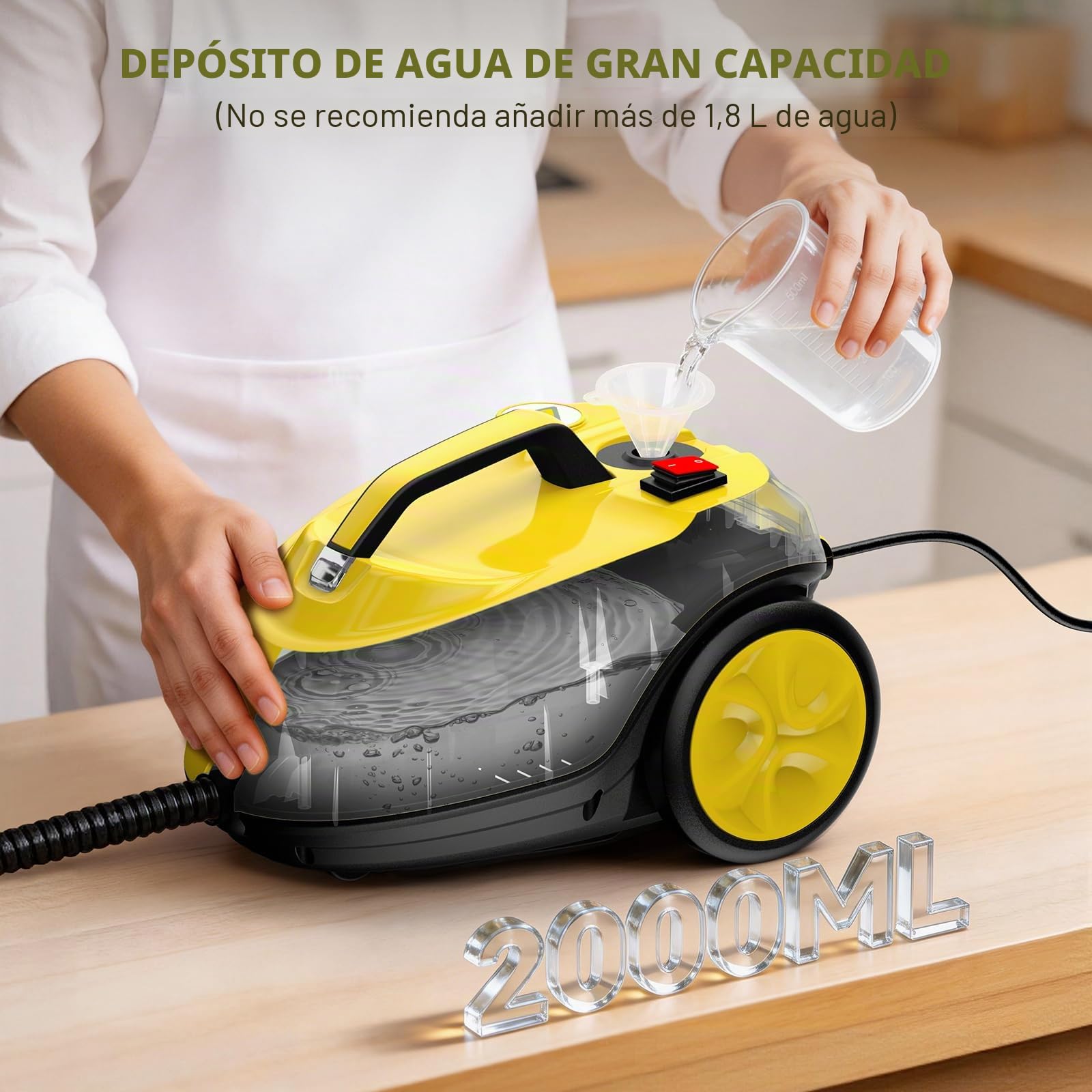 Vaporeta Limpieza Hogar con 24 Accesorios, Vaporeta de Mano Multiusos a Alta Presión de 5 Bar, 2000W, Depósito de Agua de 2L para Coches, Pisos, Cocina, Baño, Lechada, Ventanas