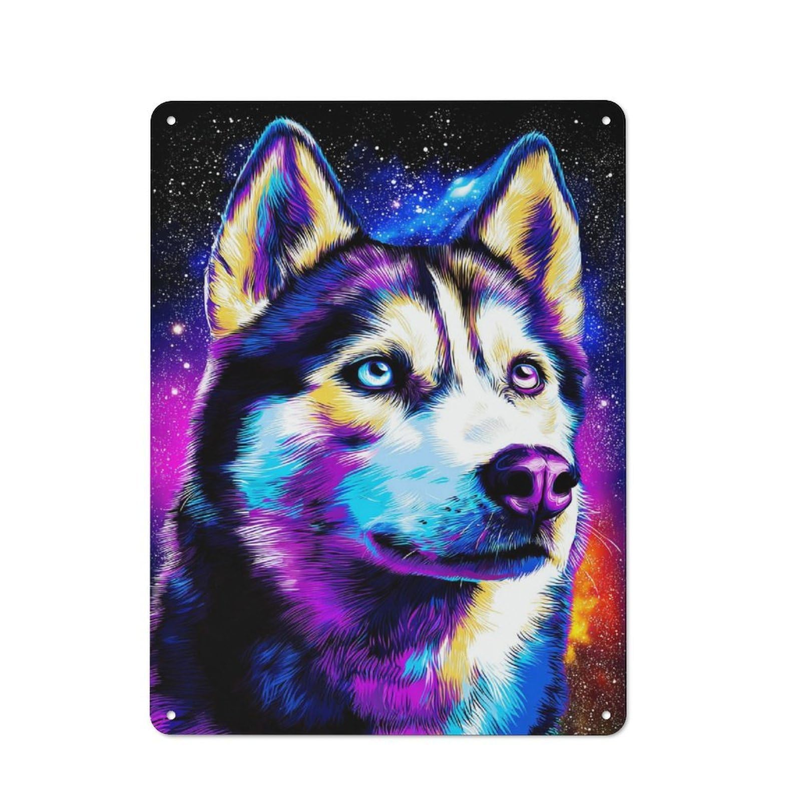 Junmoney Galactic Husky Portrait -1 Metal Wall Plaque With Design 40X30cm, Classic Retro Room Decor For Kitchen, Hallway, Bar Or Small Cafe