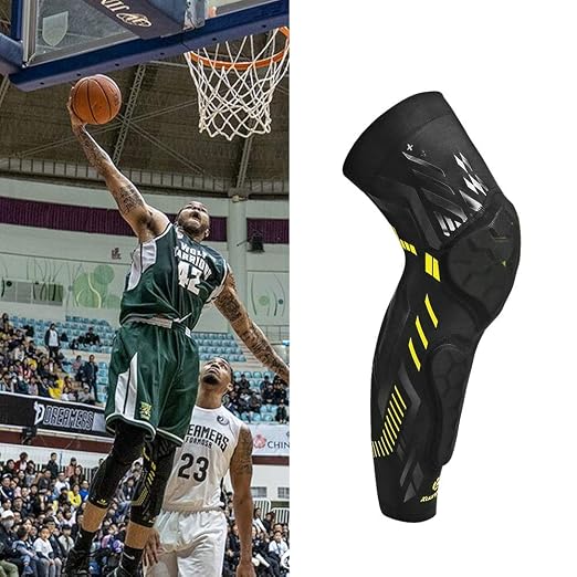 Rodillera y espinillera para deporte, talla grande negro amarillo miniatura 2