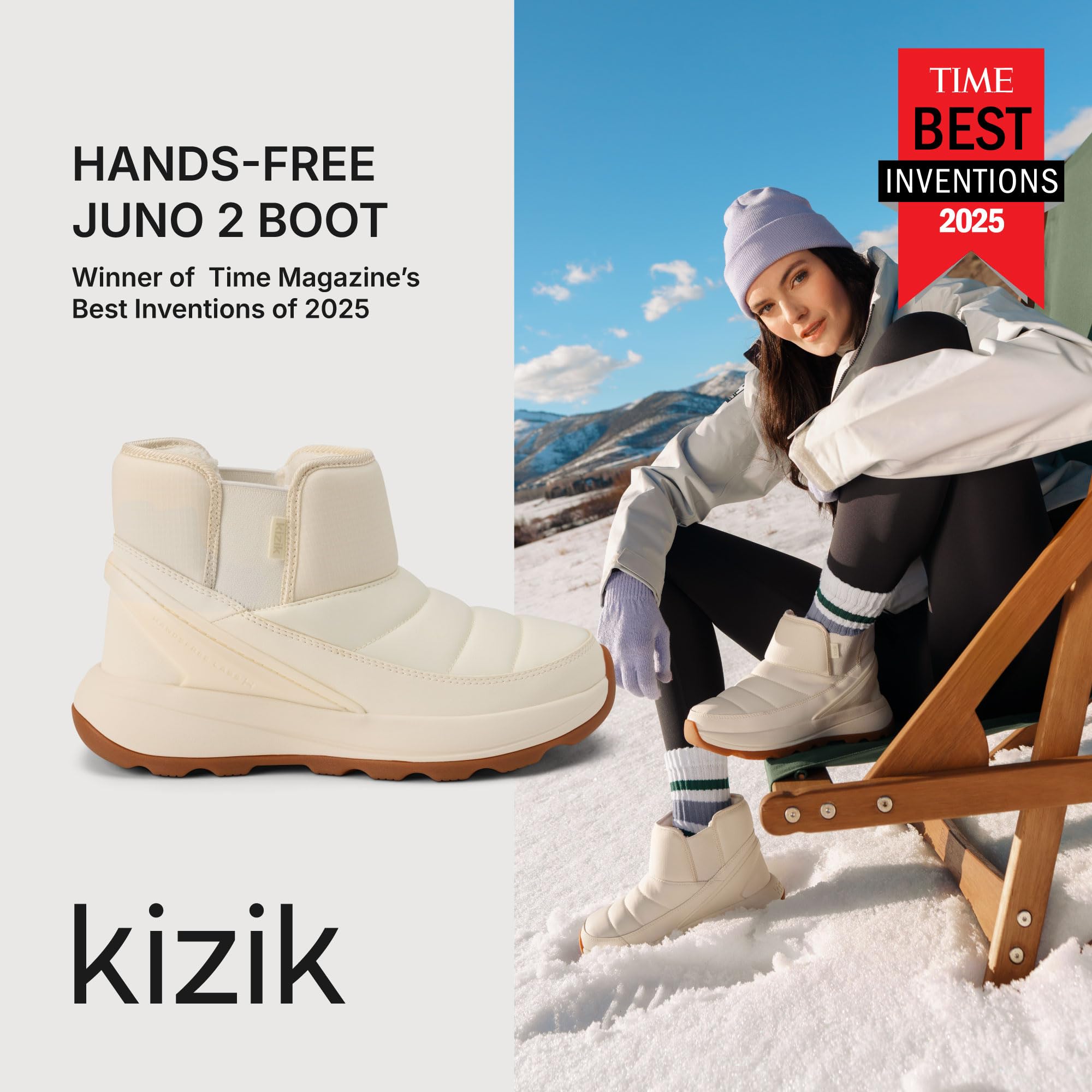 Kizik Juno 2 - Botas de Nieve Bajas sin Cordones para Mujer: Suela de Goma Duradera para Cualquier Terreno, Forro de Piel sintética para Calidez Durante el Uso Diario de Invierno, Ancho Regular