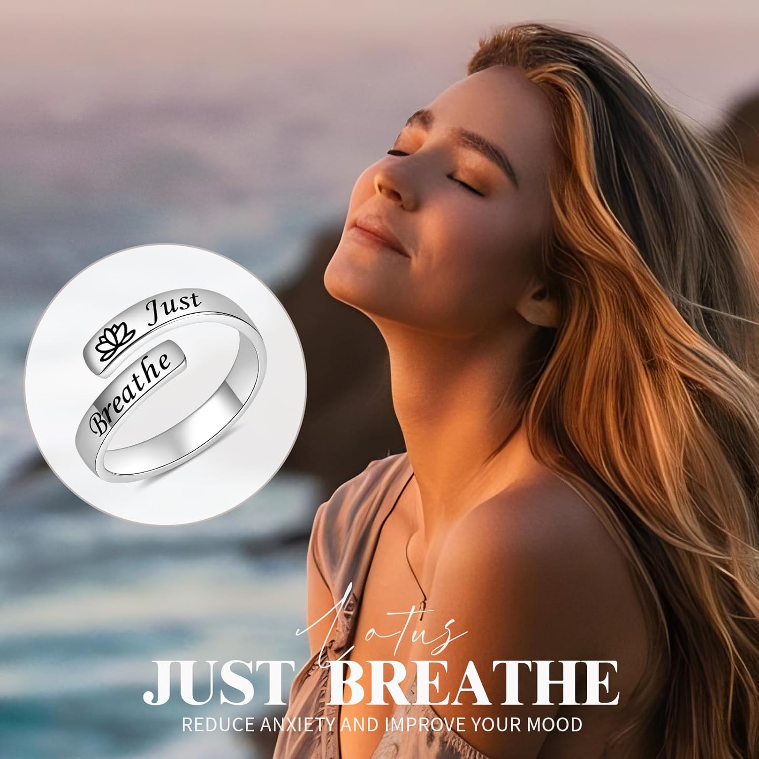 BEILIN Just Breathe Thumb Rings for Women 925 Sterling Silver Adjustable Inspirational Hope Ring Encouragement Gift - Image 6