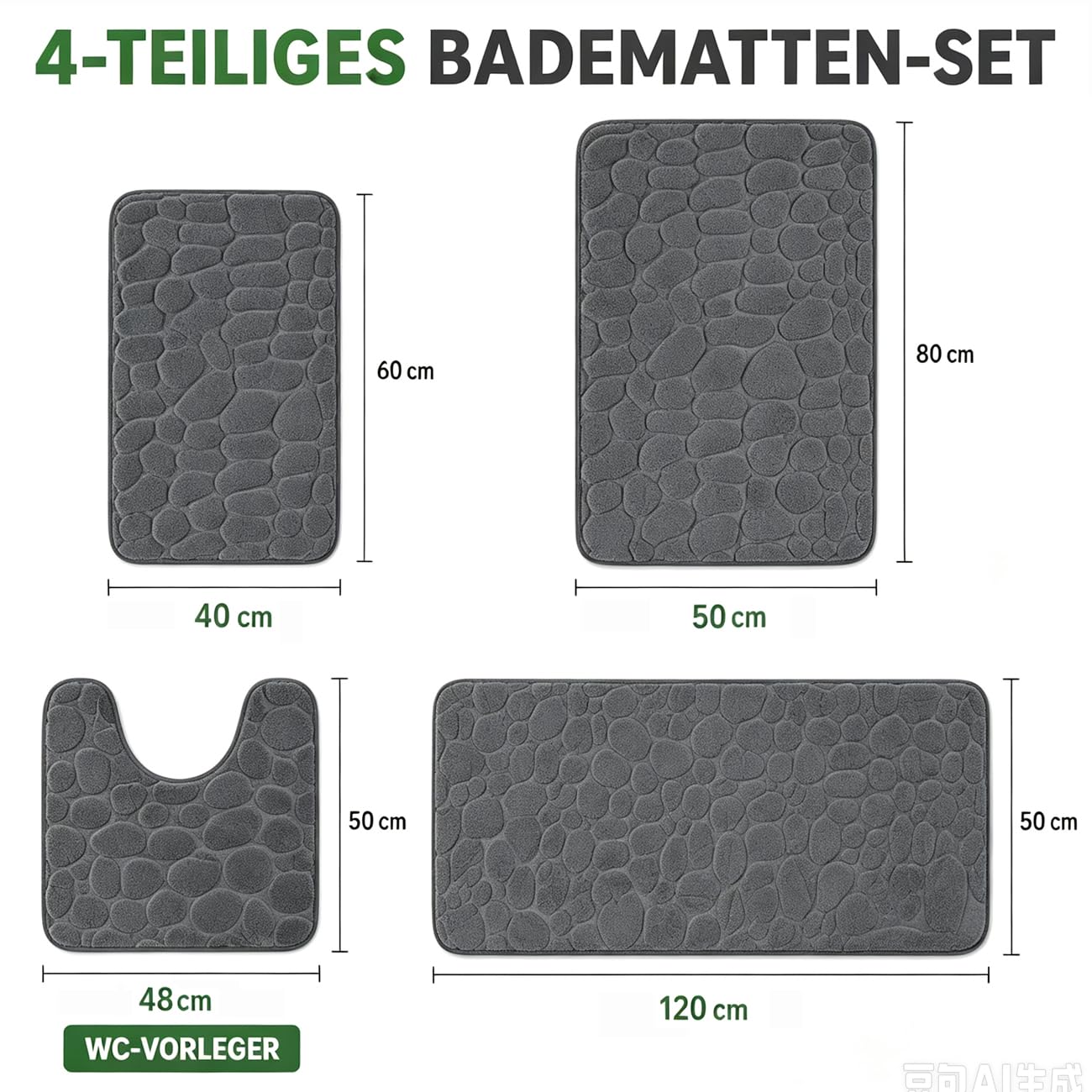 Badezimmerteppich-Set 4-teilig, Memoryschaum, Dunkelgrau