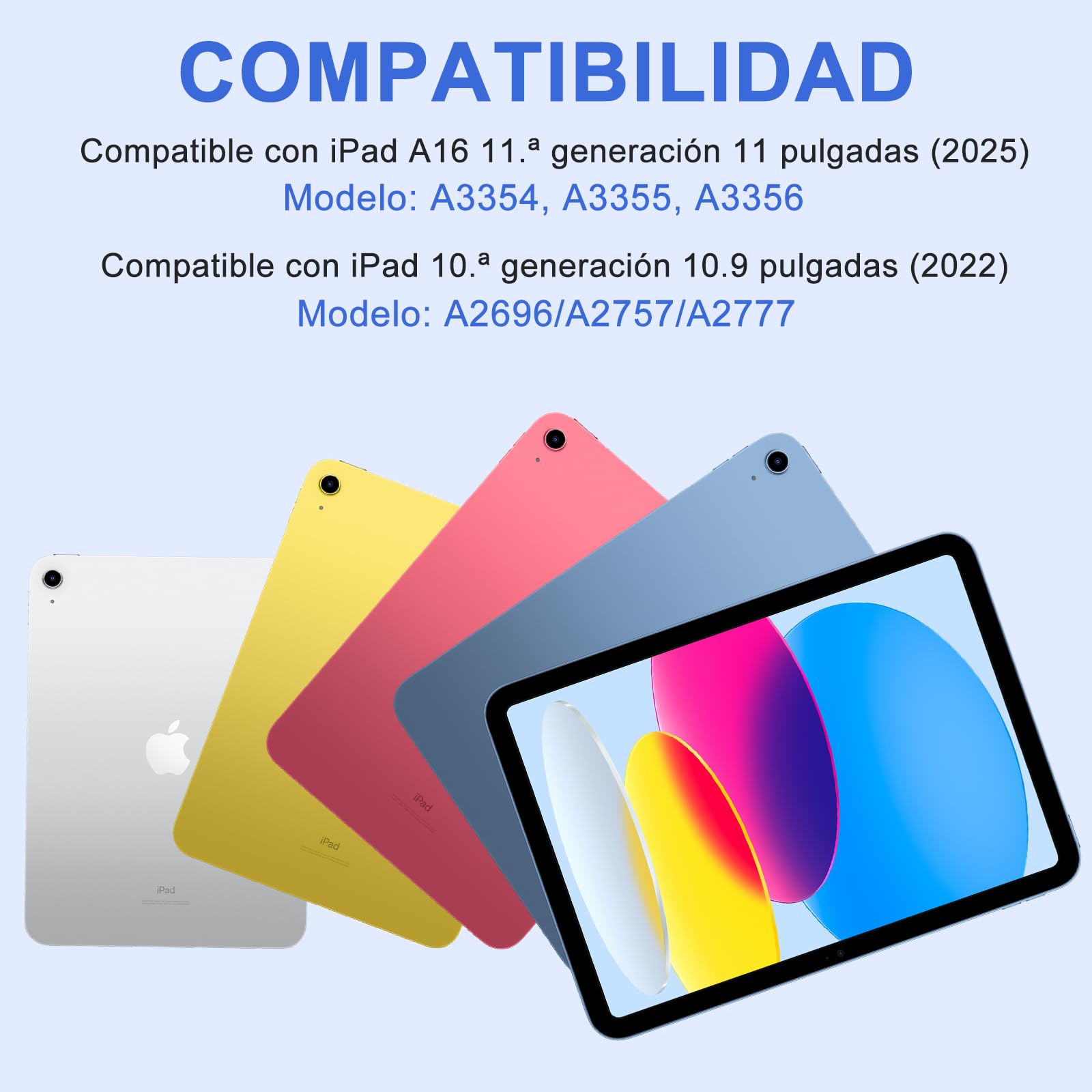 TQQ Funda con Teclado para iPad 11ª Generación A16 2025 y 10ª Generación 2022, con Gran Trackpad de Precisión, Retroiluminado de 10 Colores Estilo Portátil, QWERTY Español Ñ