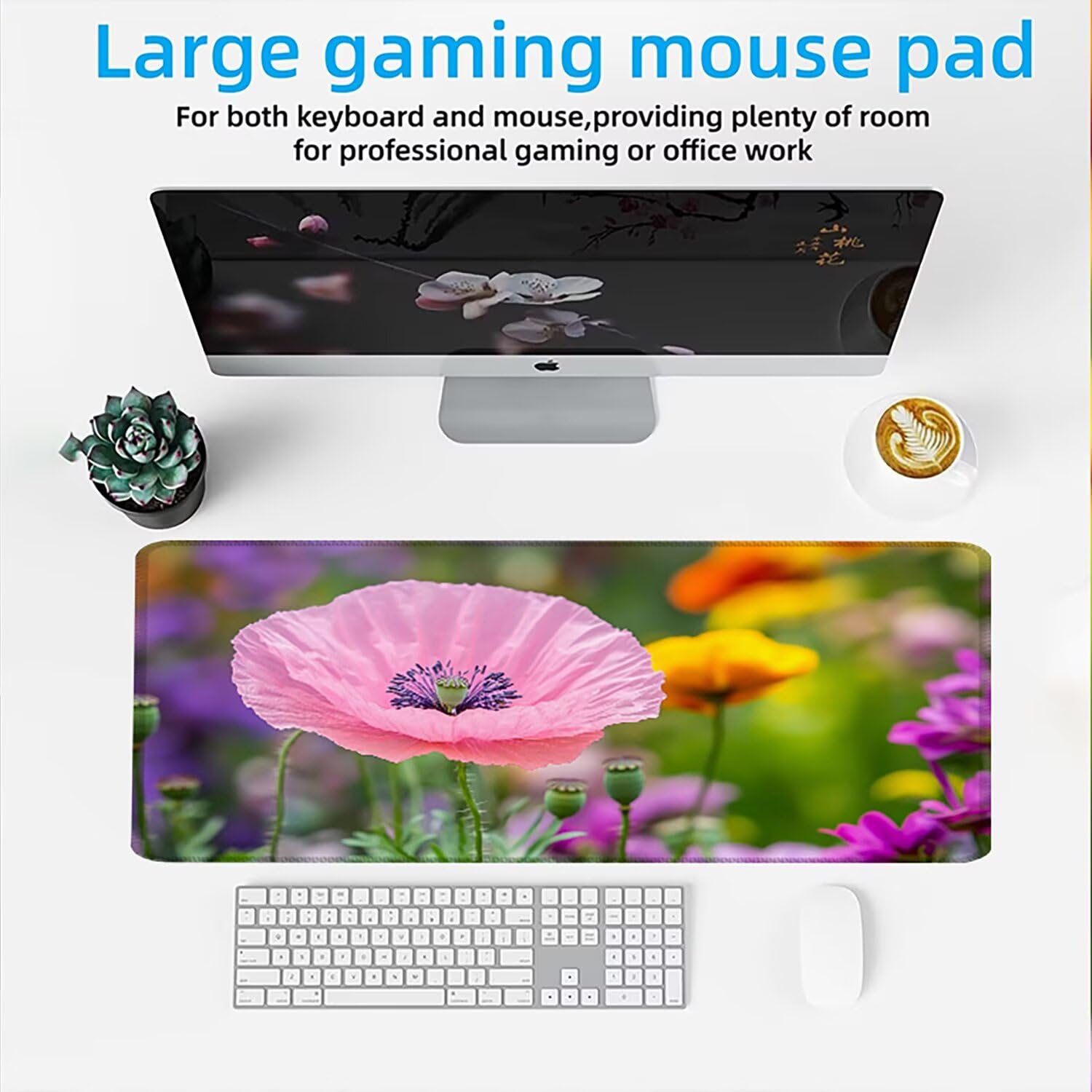 Podkładka pod mysz AAA XXL 1000 x 500 mm duża mata na biurko szyte krawędzie wodoodporna antypoślizgowa, laptop poprawia precyzję i szybkość. Gracz, komputer, kwiaty krajobrazu 2 w0w-601