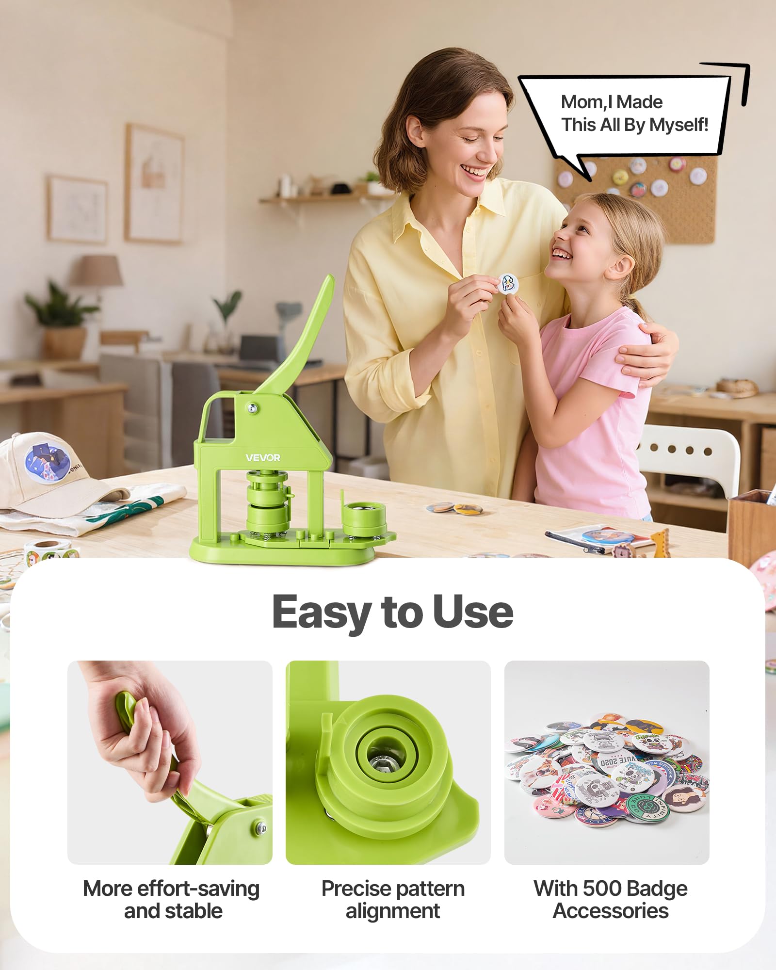 VEVOR Macchina per la Creazione di Spille 32 mm in Plastica, Pressa con 500 Componenti Libretto Magico Taglierina Circolare e Chiavi Esagonali, Impugnatura Ergonomica Rinforzata, per Regali Fai Da Te