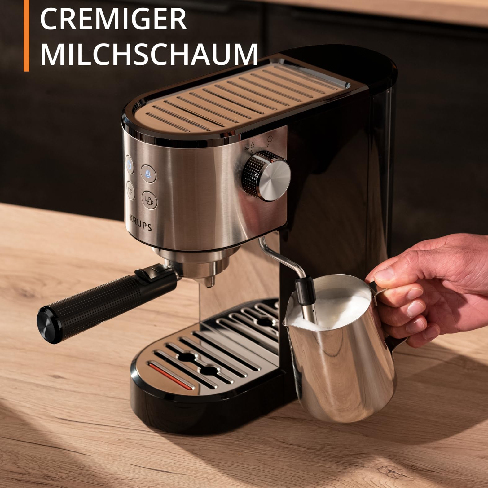 Krups Virtuoso Essential Espresso-Siebträgermaschine, 15 bar, Edelstahl, XP441810