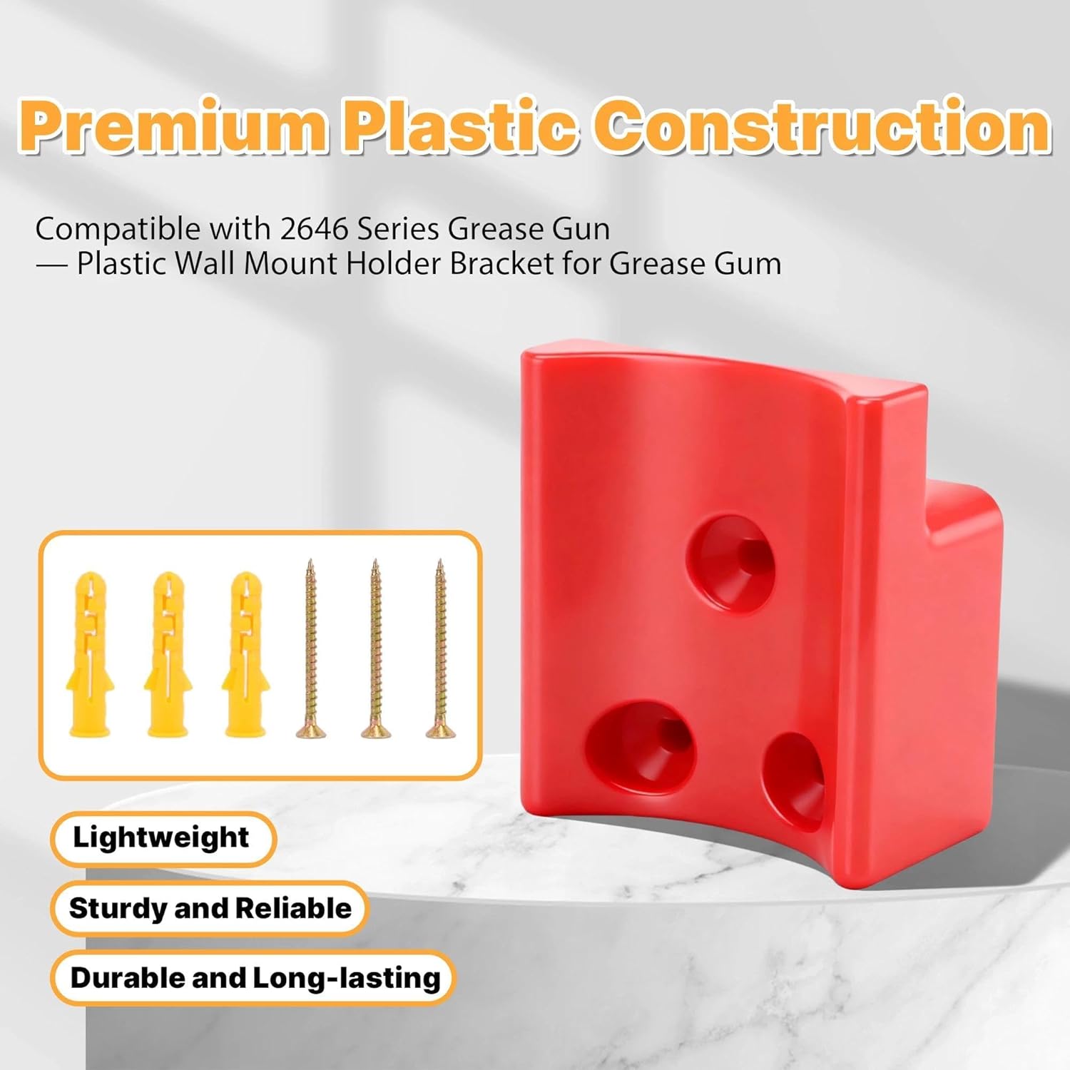 4 Pack Grease Gun Holder Wall Mount Hanger Compatible with 2646 Series Grease Gun — Plastic Wall Mount Holder Bracket for Grease Gum, Includes Screws, Red
