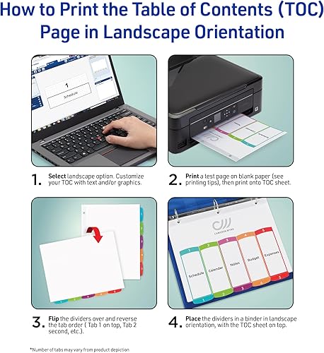 Miniatura 7 de Avery Divisores A-Z para carpetas de 3 anillas, 26 pestañas por juego, tabla de contenido personalizable, pestañas arqueadas multicolor, ideal para