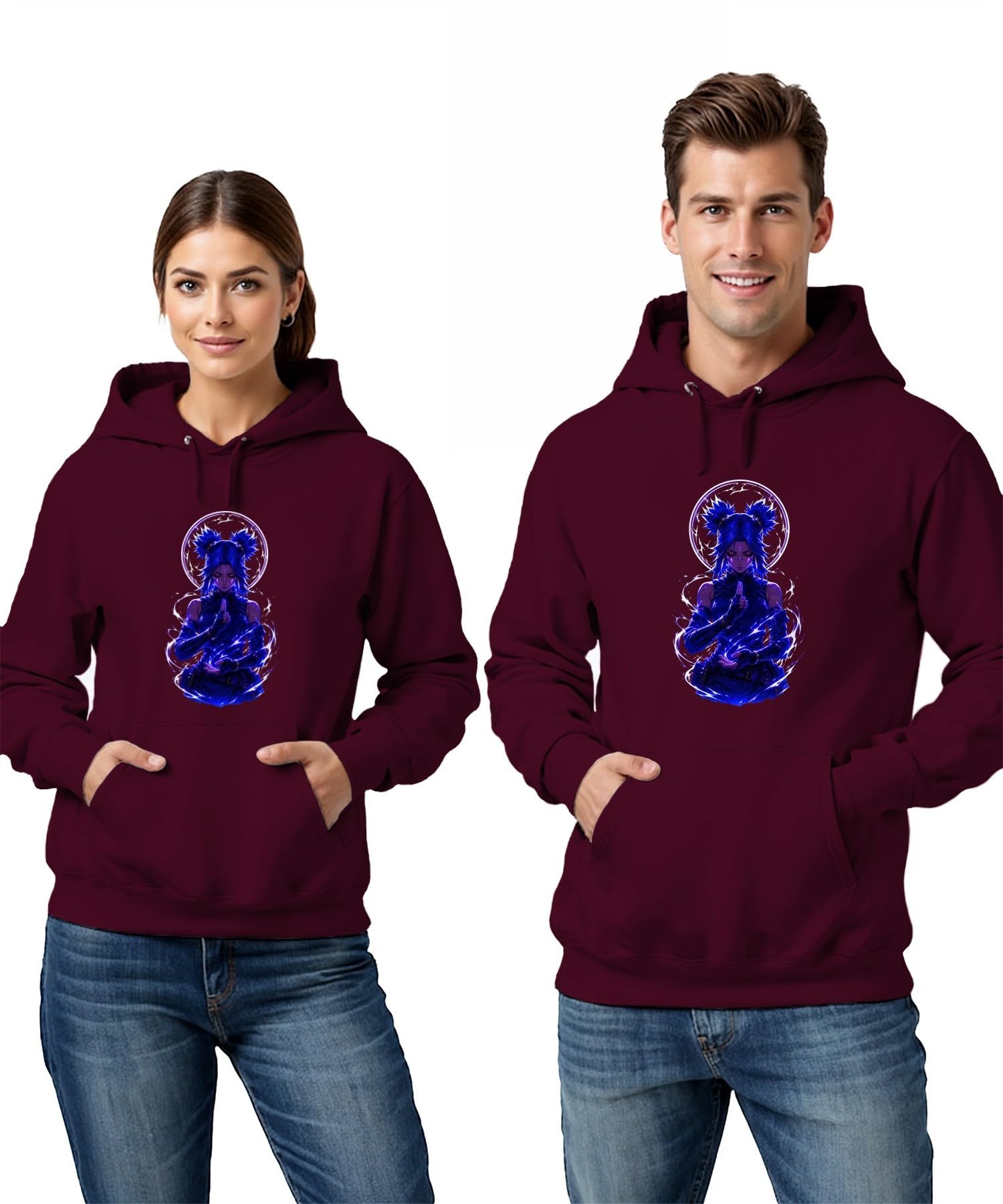 Anime dziewczęca niebieska energia Japonia Y2K bluza z kapturem | Manga Otaku Kunoichi Cyberpunk Cosplay Japońskie Sztuki Walki Mistyczne Sci-Fi Prezent Ponury