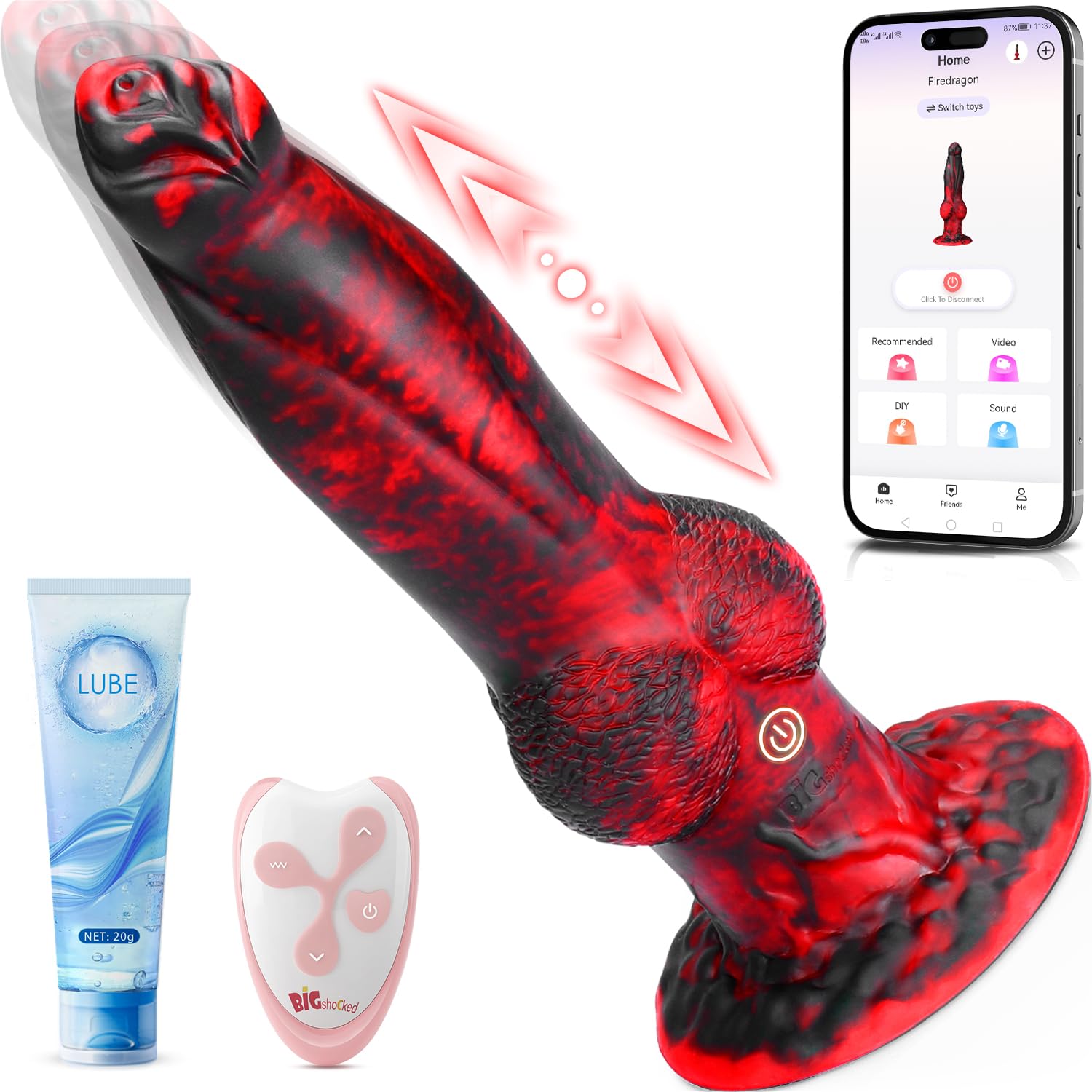 Thrusting Monster Dildo Sex Toys, Realistic Dragon Dildo Vibrator, Suction Cup Big Knot Dildos for G-spot Anal Hands-Free Play, Remote Control 7 Modes Adult Couple Fantasy Sex Toy Machine